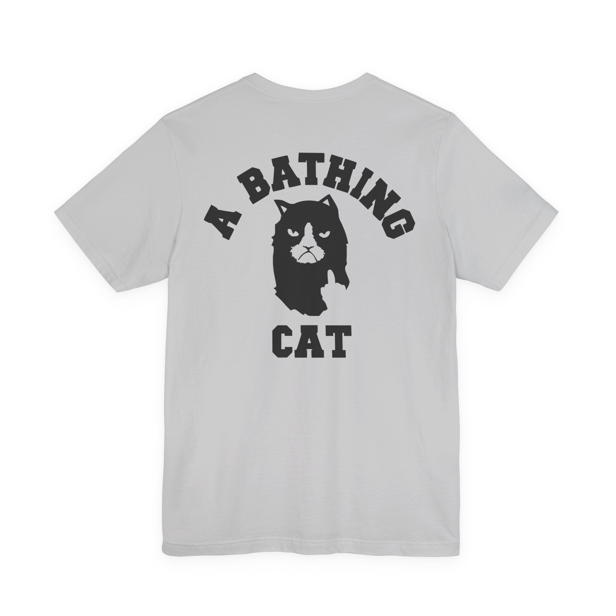 A Bathing Cat Logo Print T-Shirt in solid athletic grey, back view