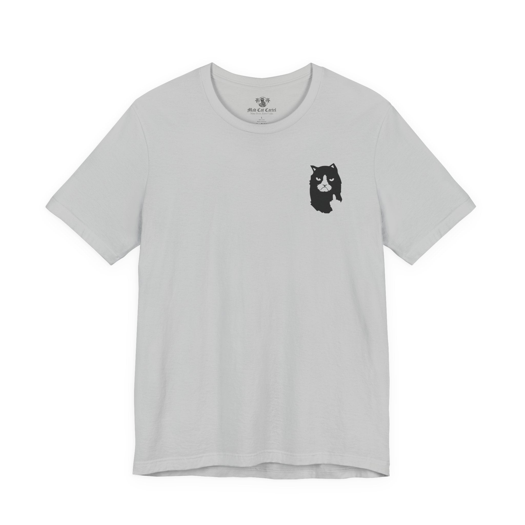 A Bathing Cat Logo Print T-Shirt in solid athletic grey, front view