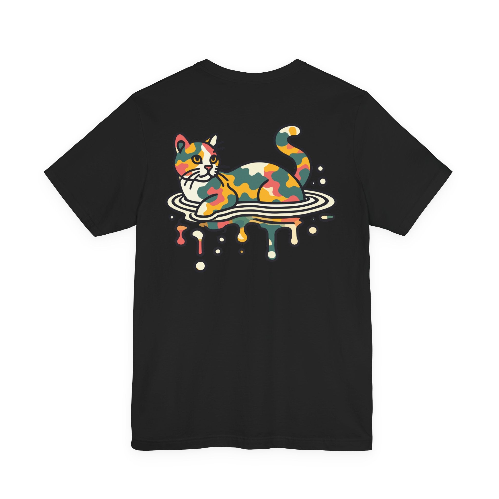 A Bathing Cat Ripple Camo T-Shirt in black, back view
