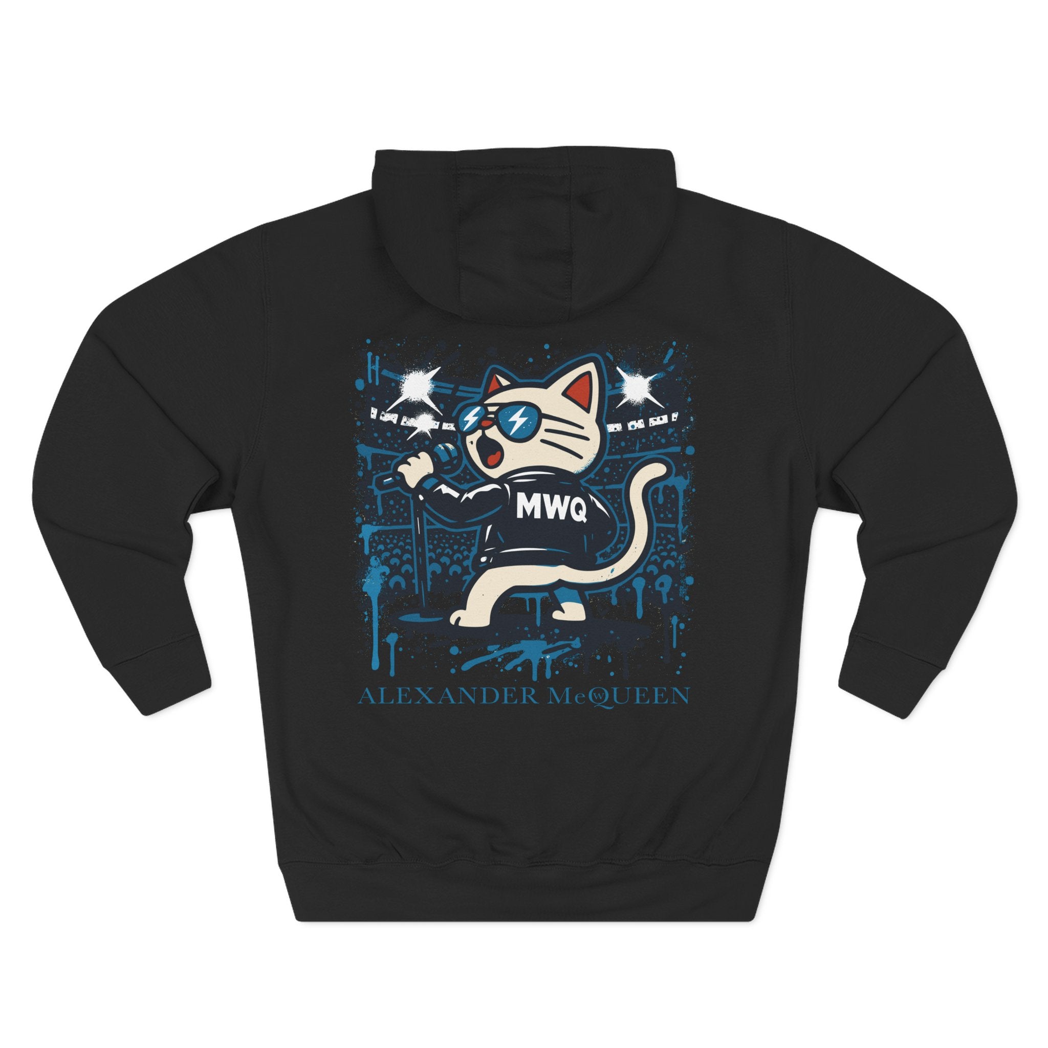 Alexander MewQueen Rockstar Cat Graphic Black Hoodie, back view