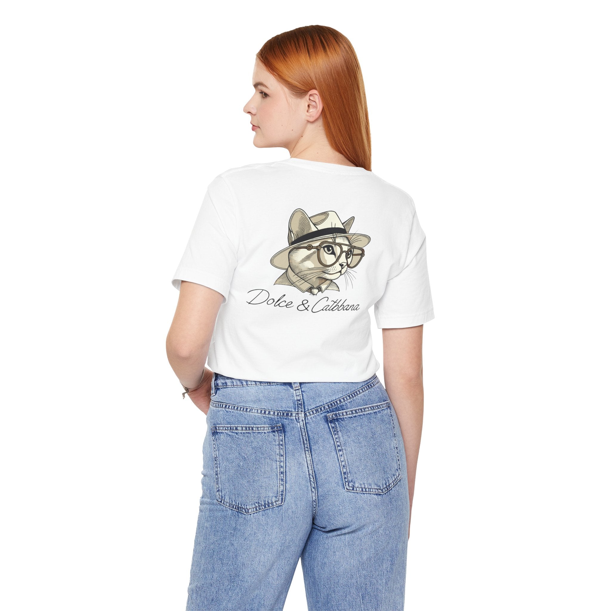 Dolce & Catbbana Feline Couture T-Shirt in white, back view on a female model