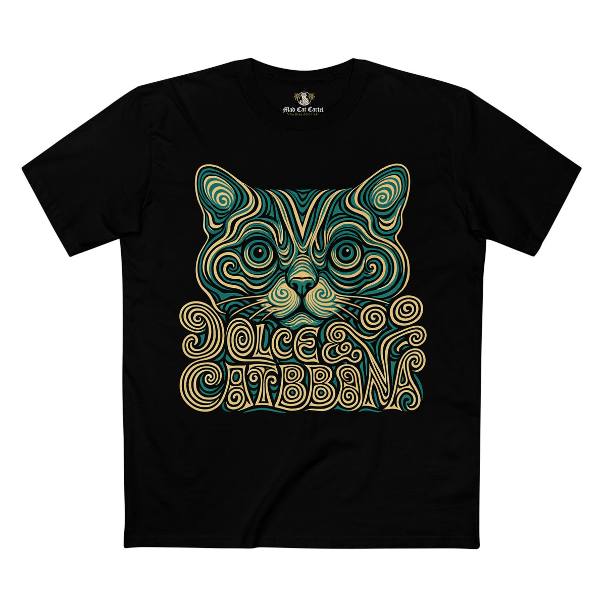 Dolce & Catbbana Psychedelic Cat Graphic T-Shirt in black, front view
