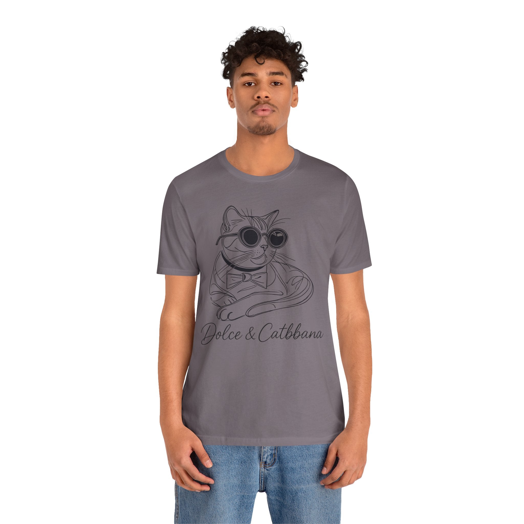 Dolce & Catbbana Signature Sketch T-Shirt in storm, worn by a model