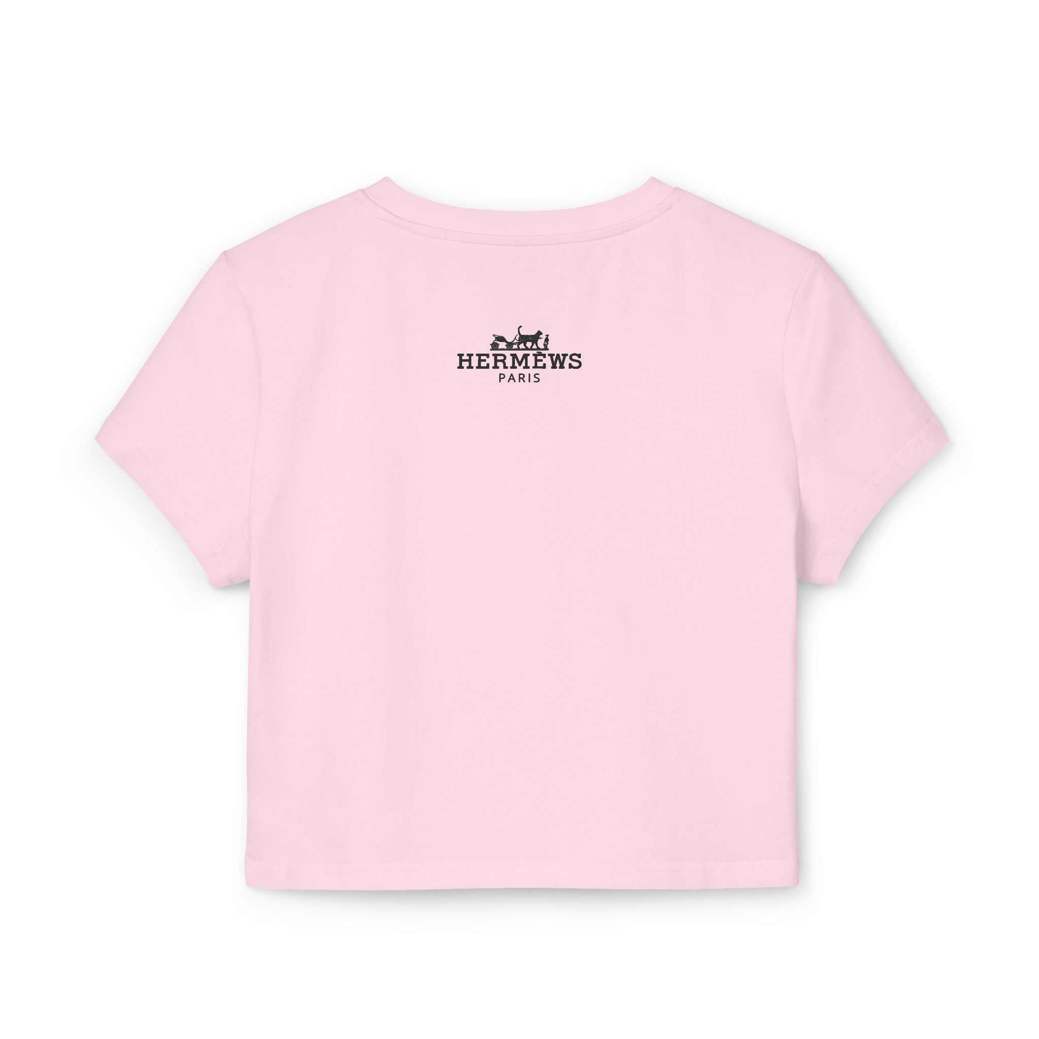 Hermèws Paris Chic Cat Graphic Women's Baby Tee in light pink, back view
