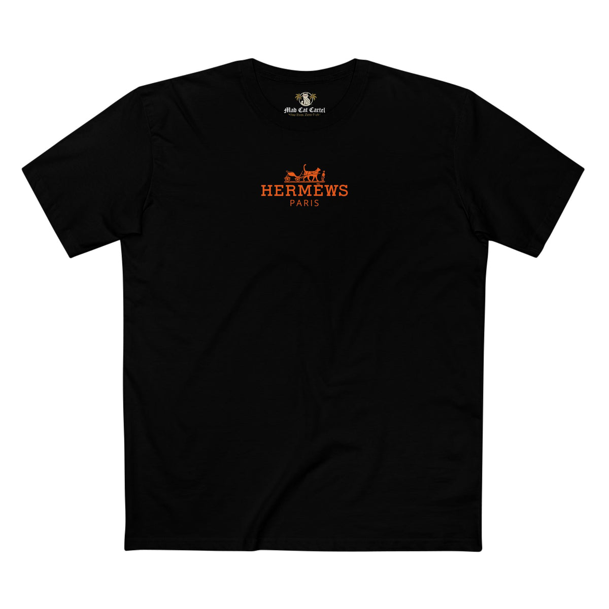 Hermèws Paris Sunset Voyage Cat Graphic Black T-Shirt, front view