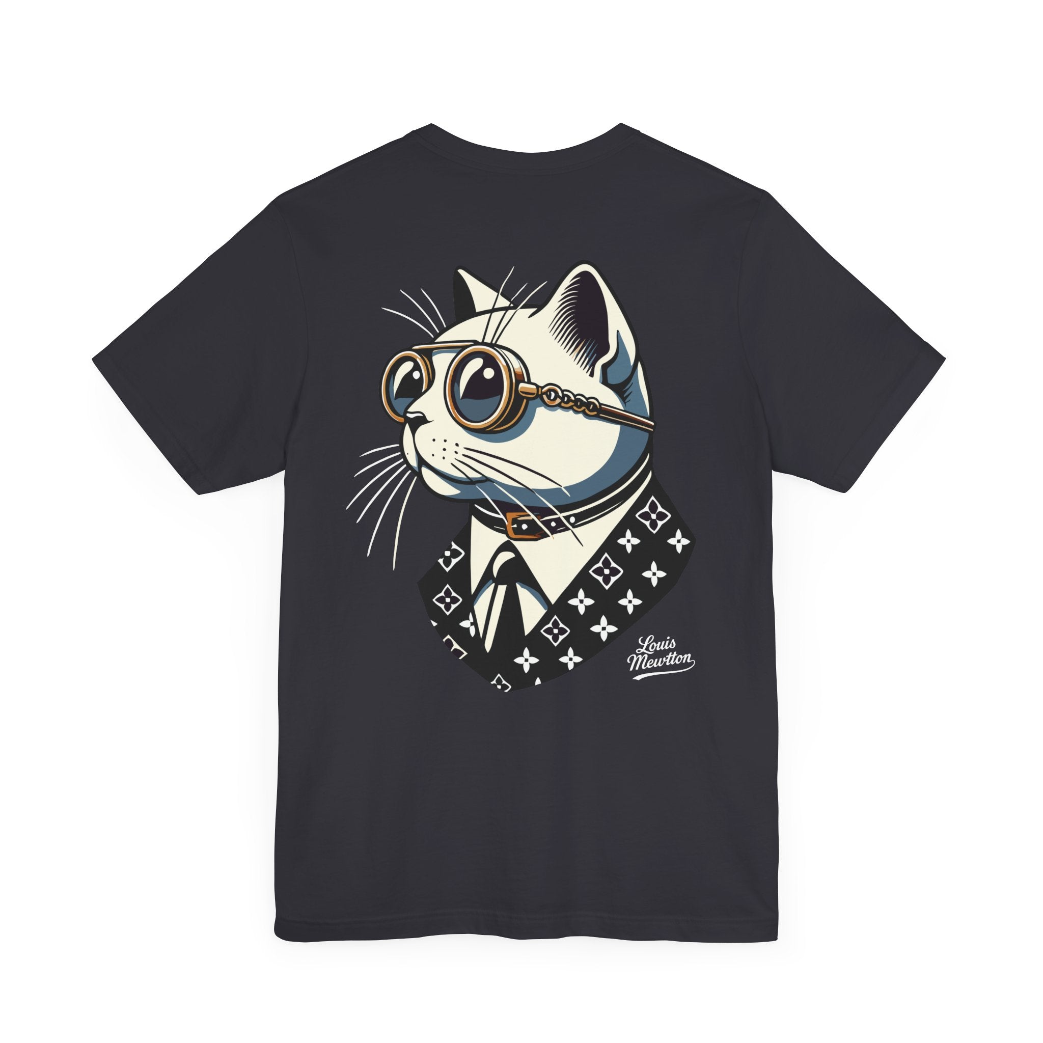Louis Mewtton Chief Executive Cat Graphic T-Shirt in dark grey, back view