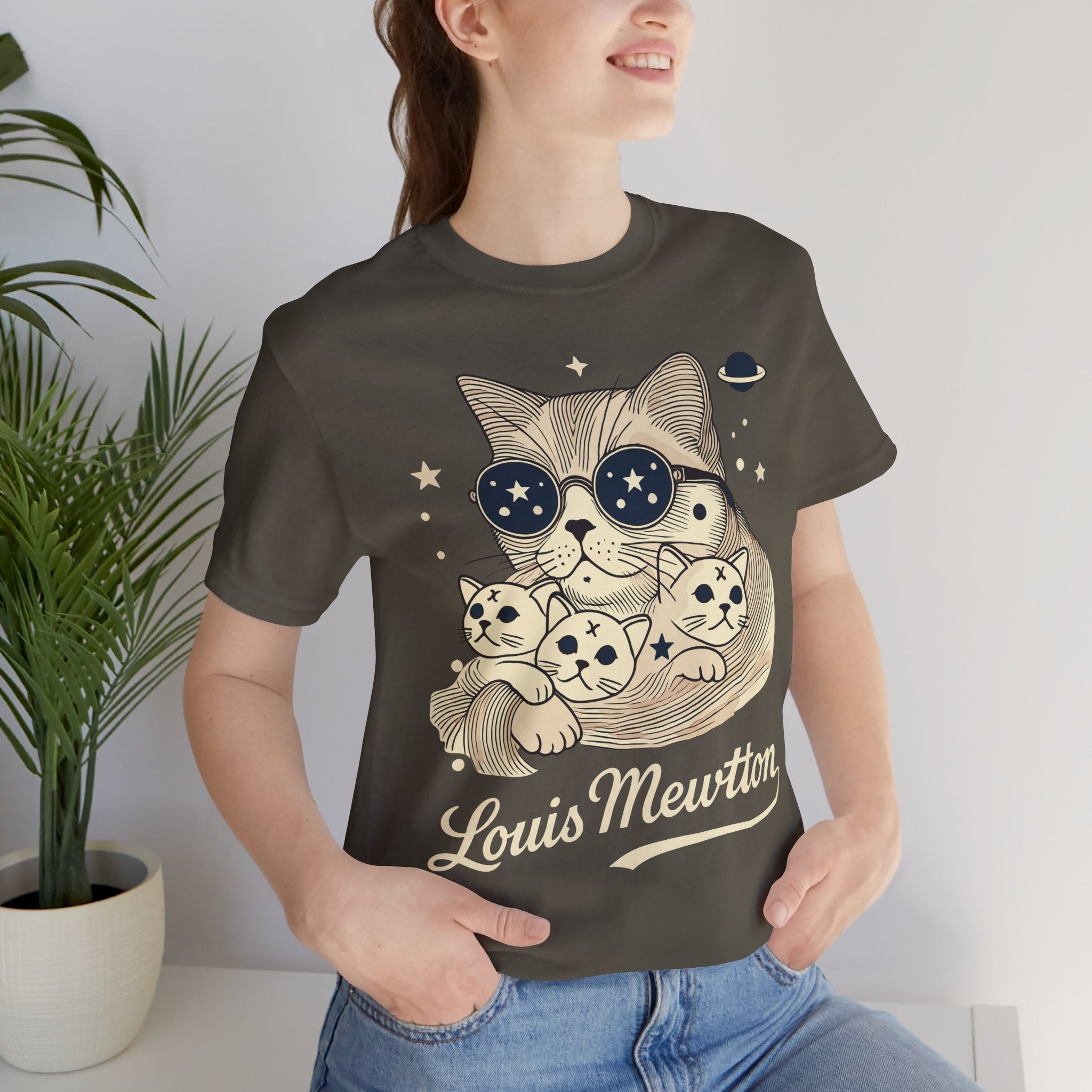 Louis Mewtton Galactic Fam Graphic T-Shirt in army, worn by a female model