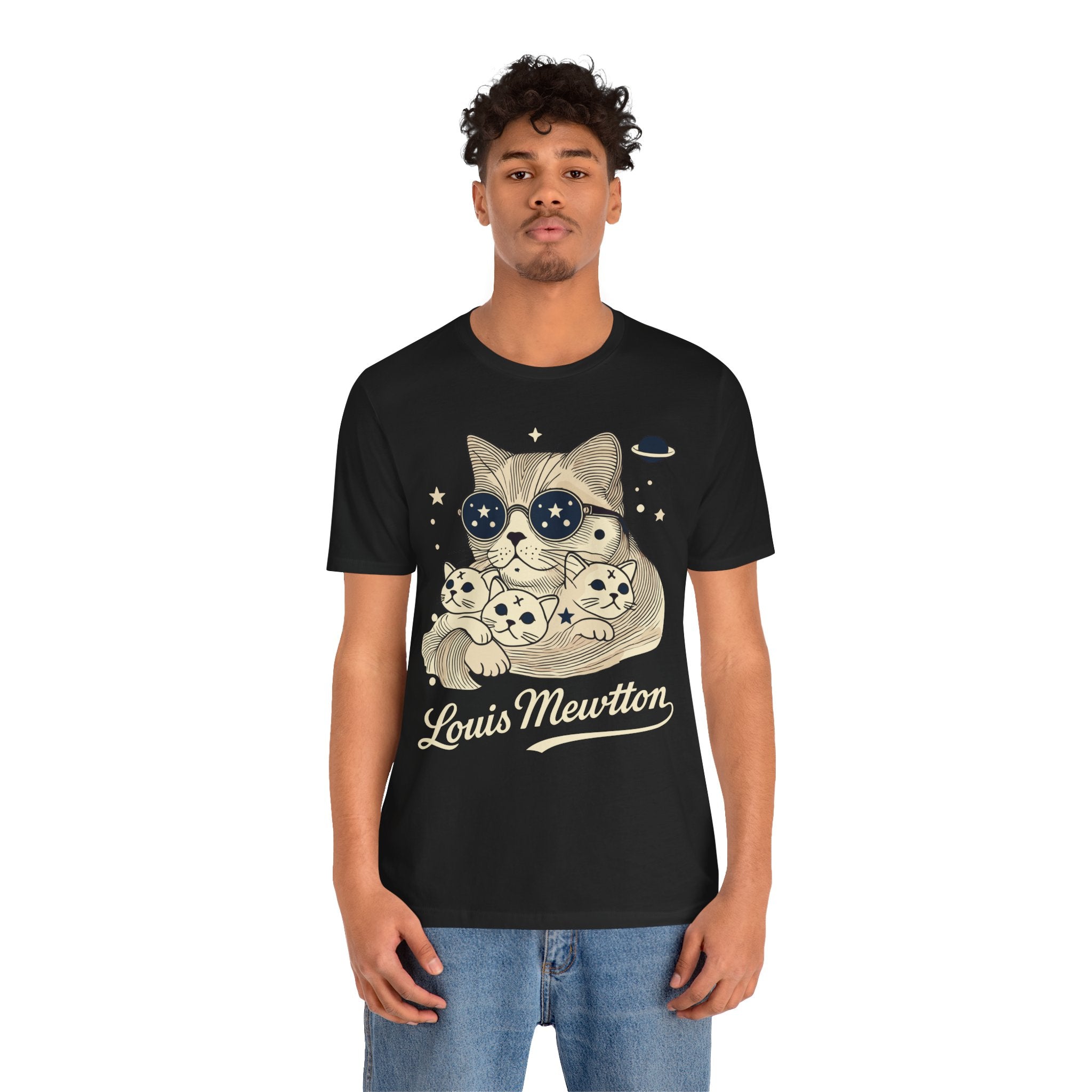 Louis Mewtton Galactic Fam Graphic T-Shirt in black, worn by a male model