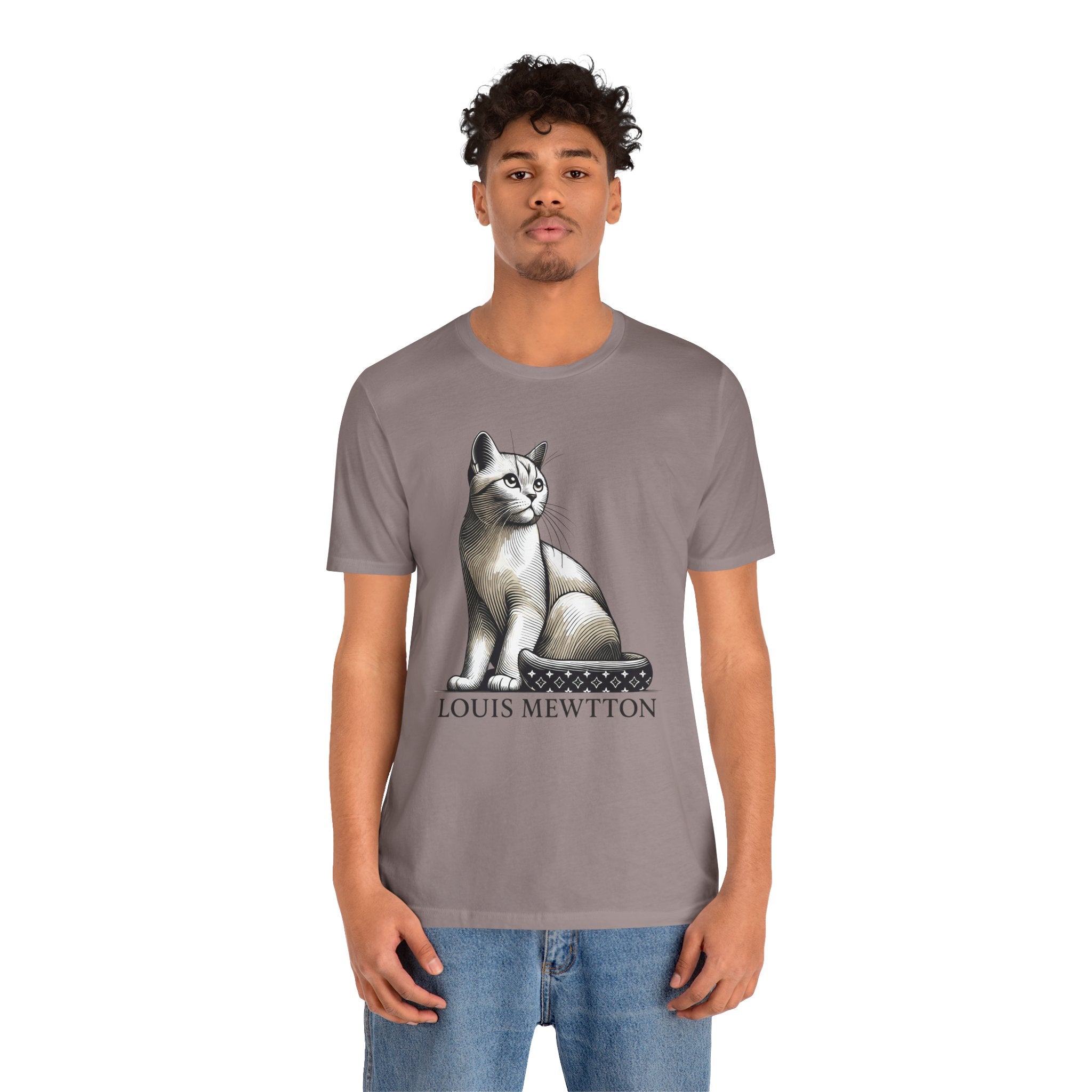 Louis Mewtton Heritage Emblem Graphic T-Shirt in pebble brown, worn by a male model
