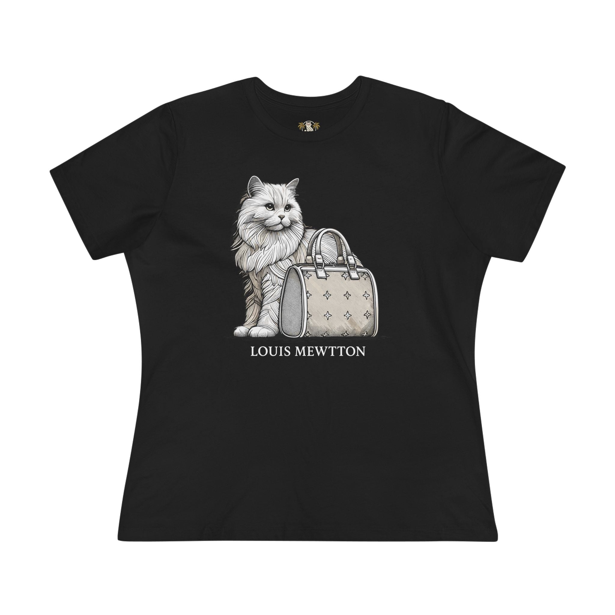 Louis Mewtton Persian Cat Graphic Women's T-Shirt in black, front view