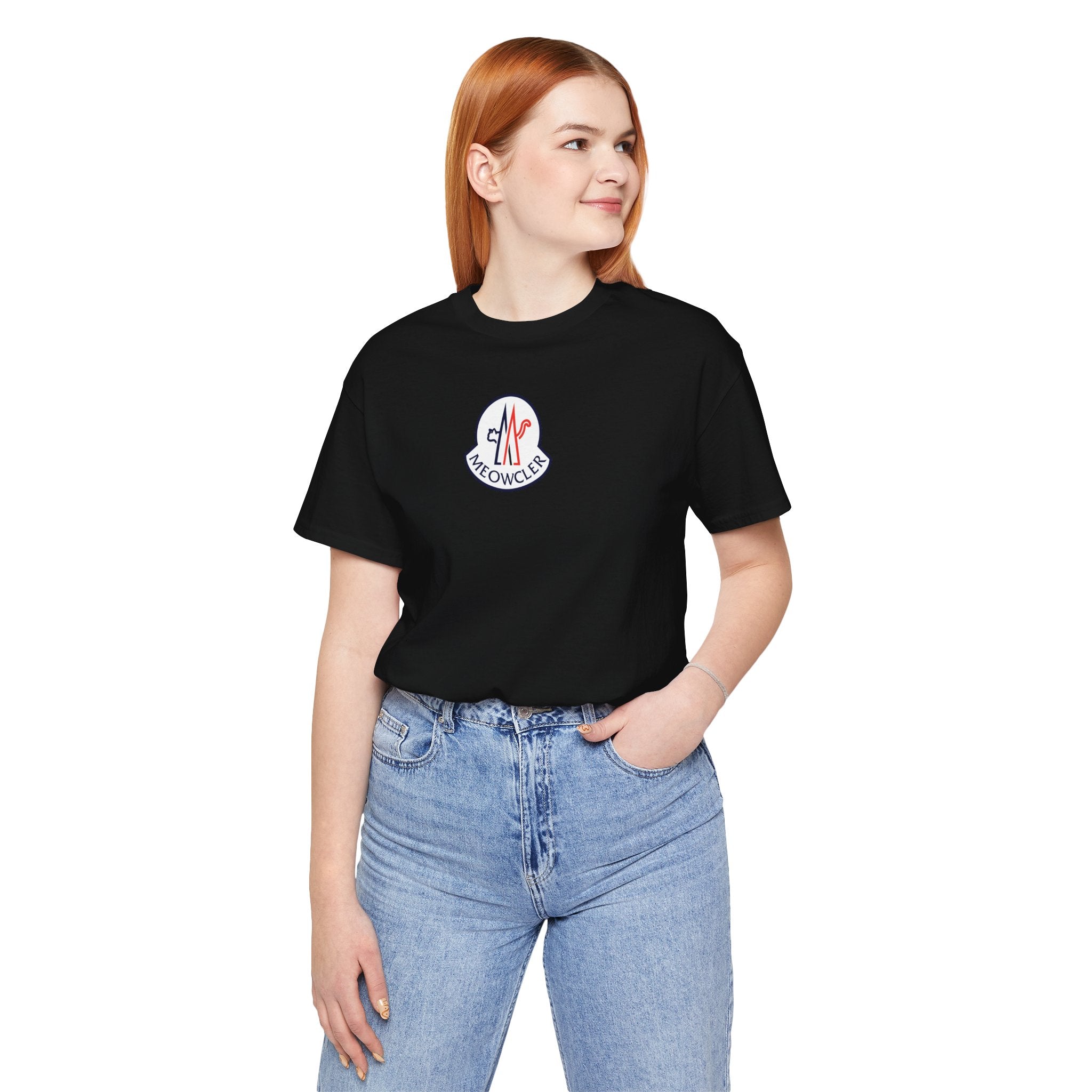 Meowcler Snowpuff Prestige Graphic T-Shirt in black, worn by a female model