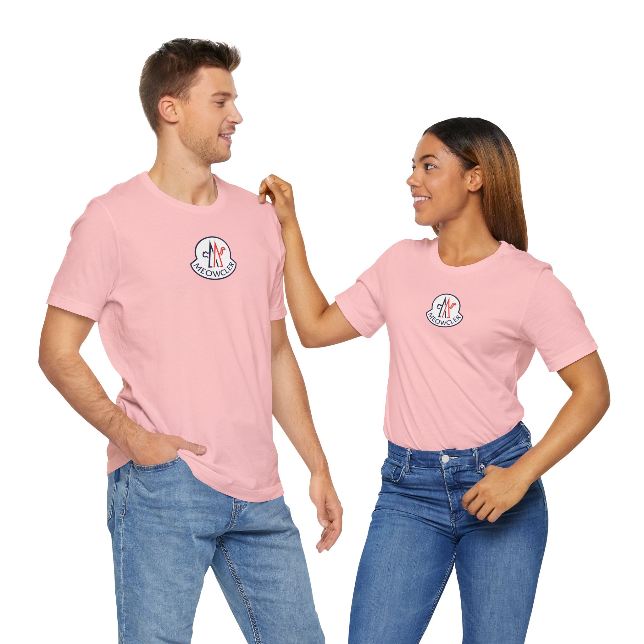 Meowcler Snowpuff Prestige Graphic T-Shirt in pink, worn by two models