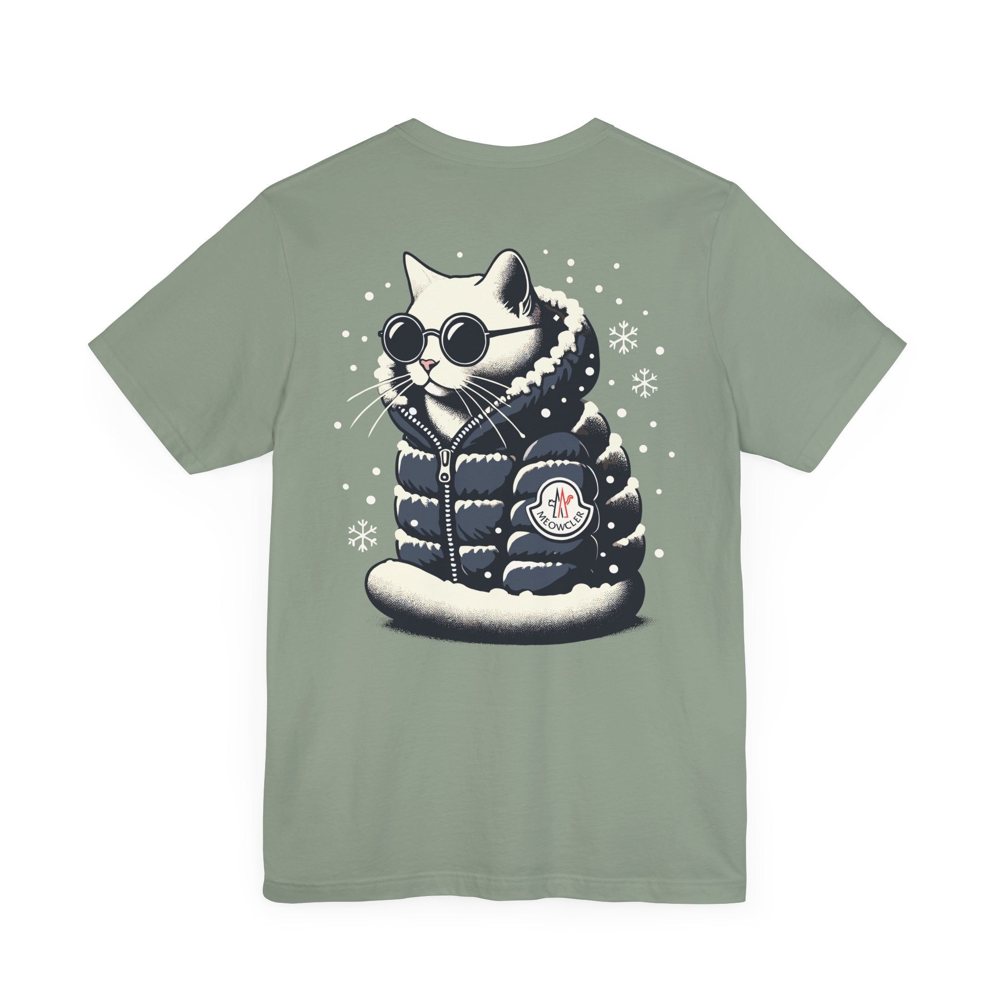 Meowcler Snowpuff Prestige Graphic T-Shirt in sage, back view