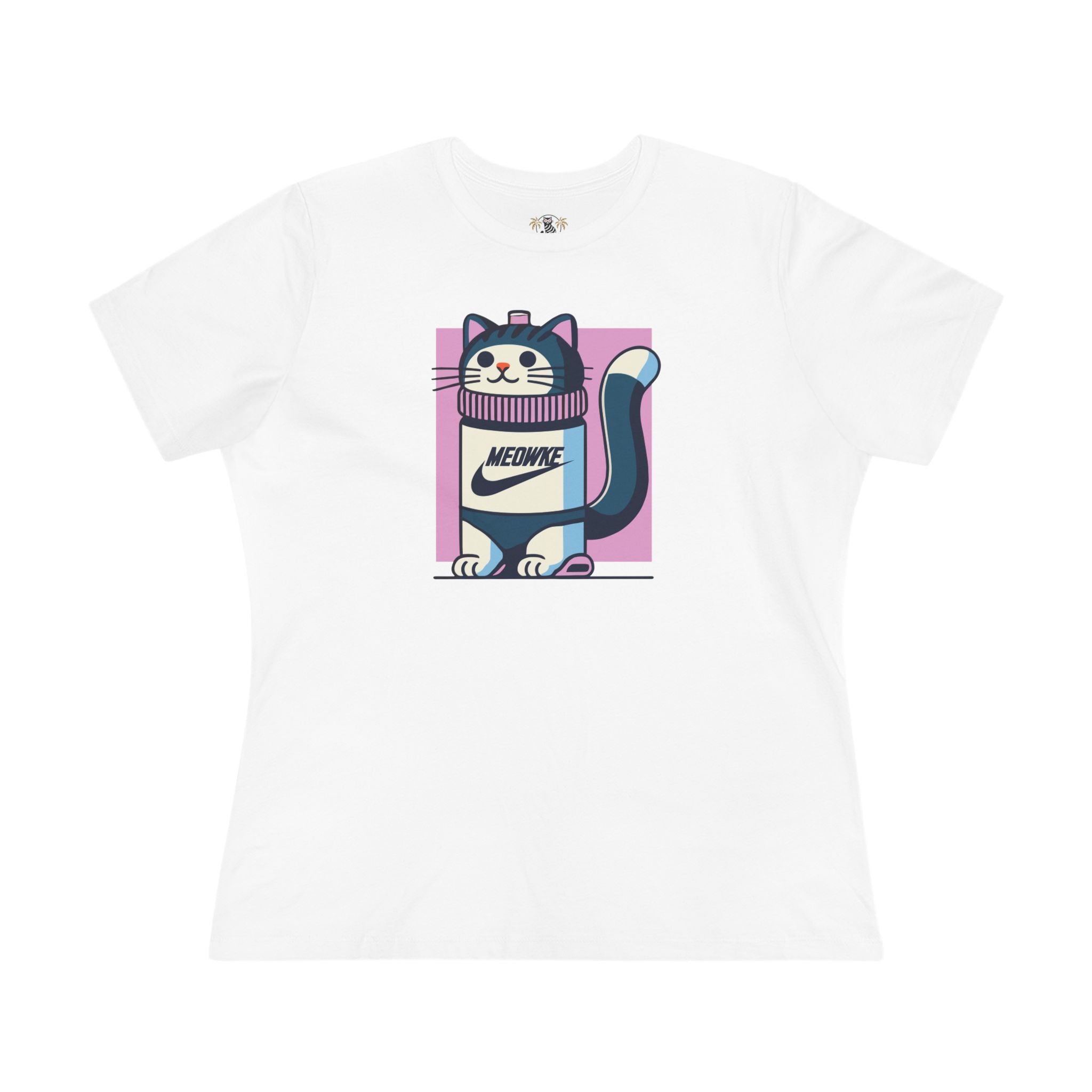 Meowke Cat Bottle Graphic Women's T-Shirt in white, front view