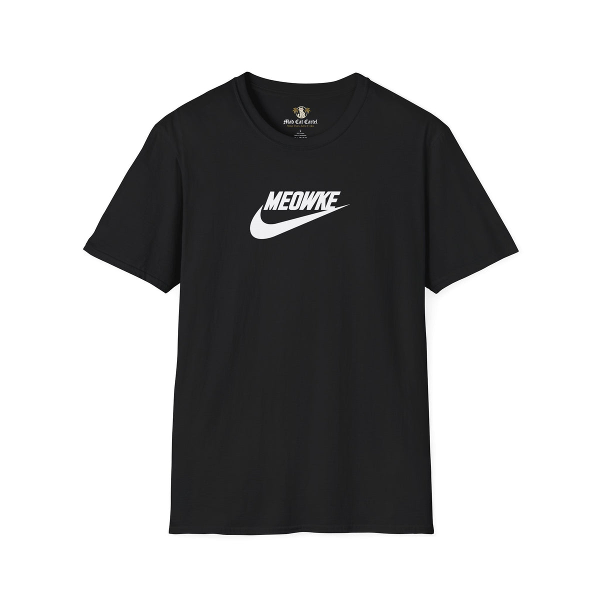 Meowke Quartercat All-Star Helmet Graphic T-Shirt in black, front view