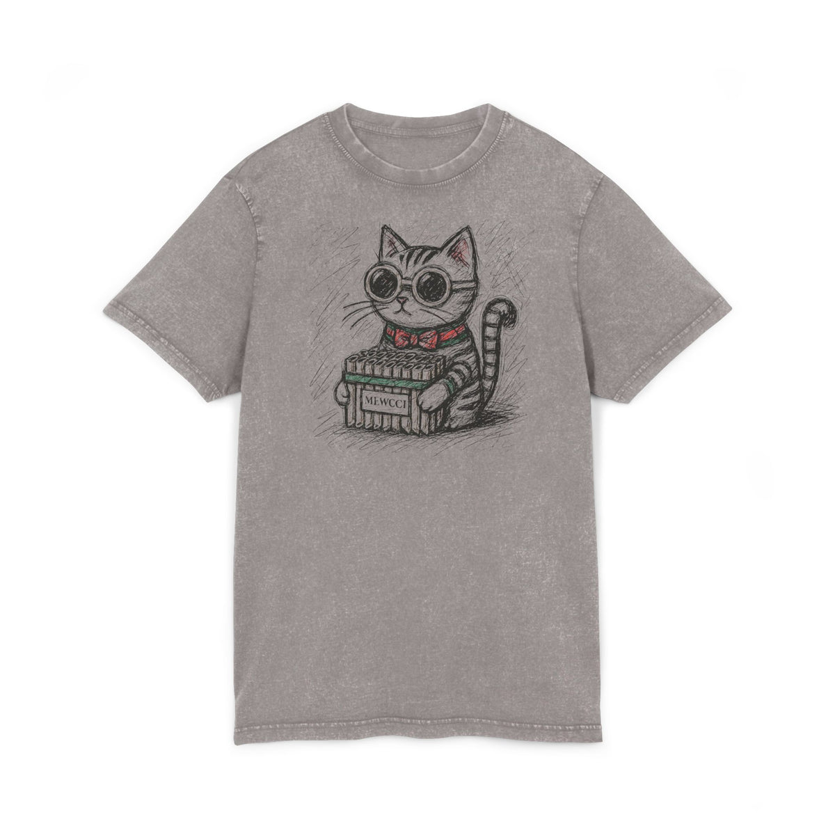 Mewcci Cat Pasta Sketch Graphic Acid Washed Tee in asphalt, front view