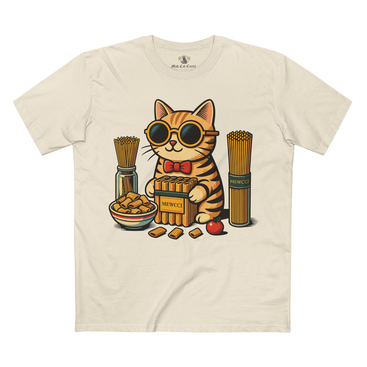 Mewcci Pasta Chef Cat Graphic T-Shirt in natural, front view