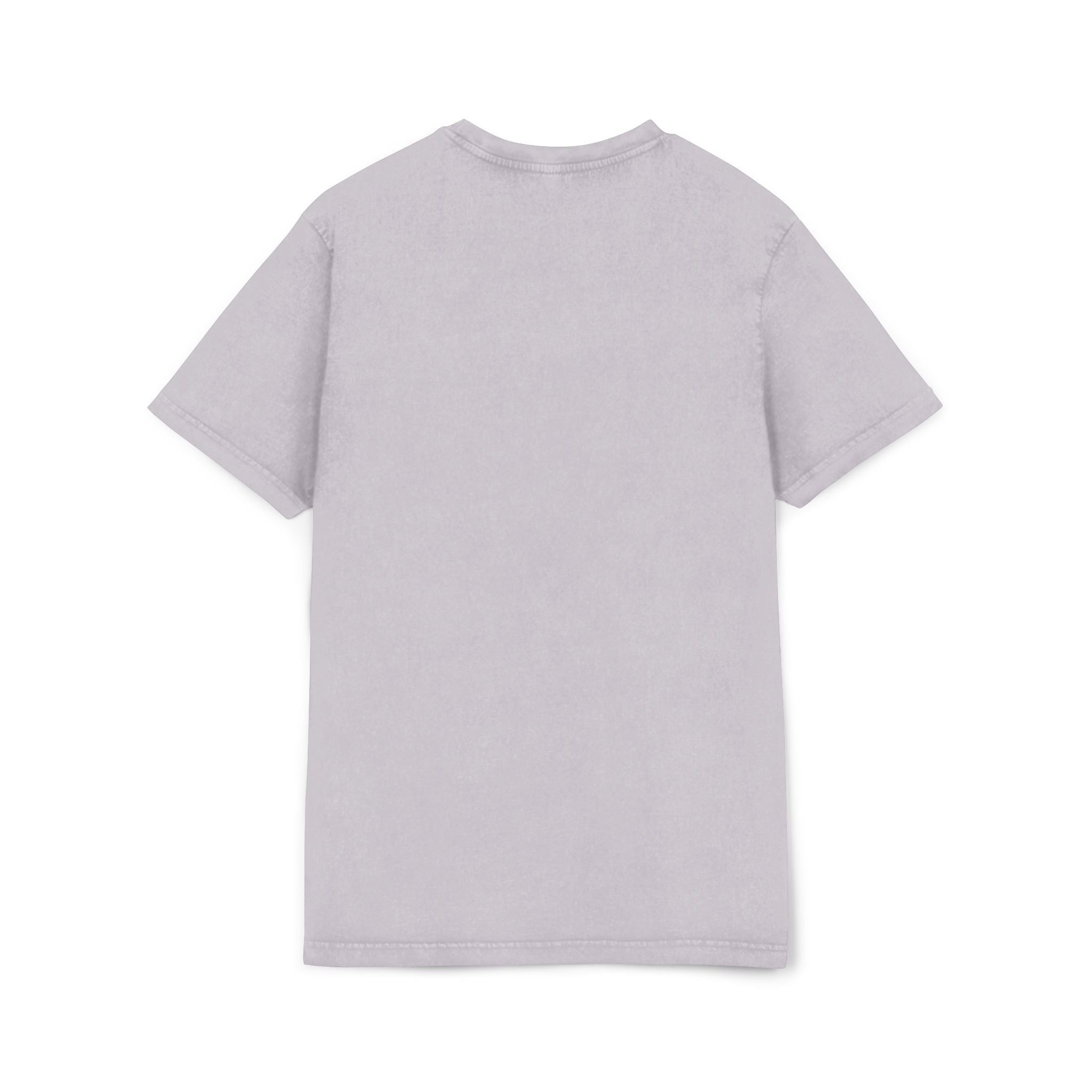 Off-Whisker Drift Cat Sketch Acid Washed T-Shirt in soft lilac, back view