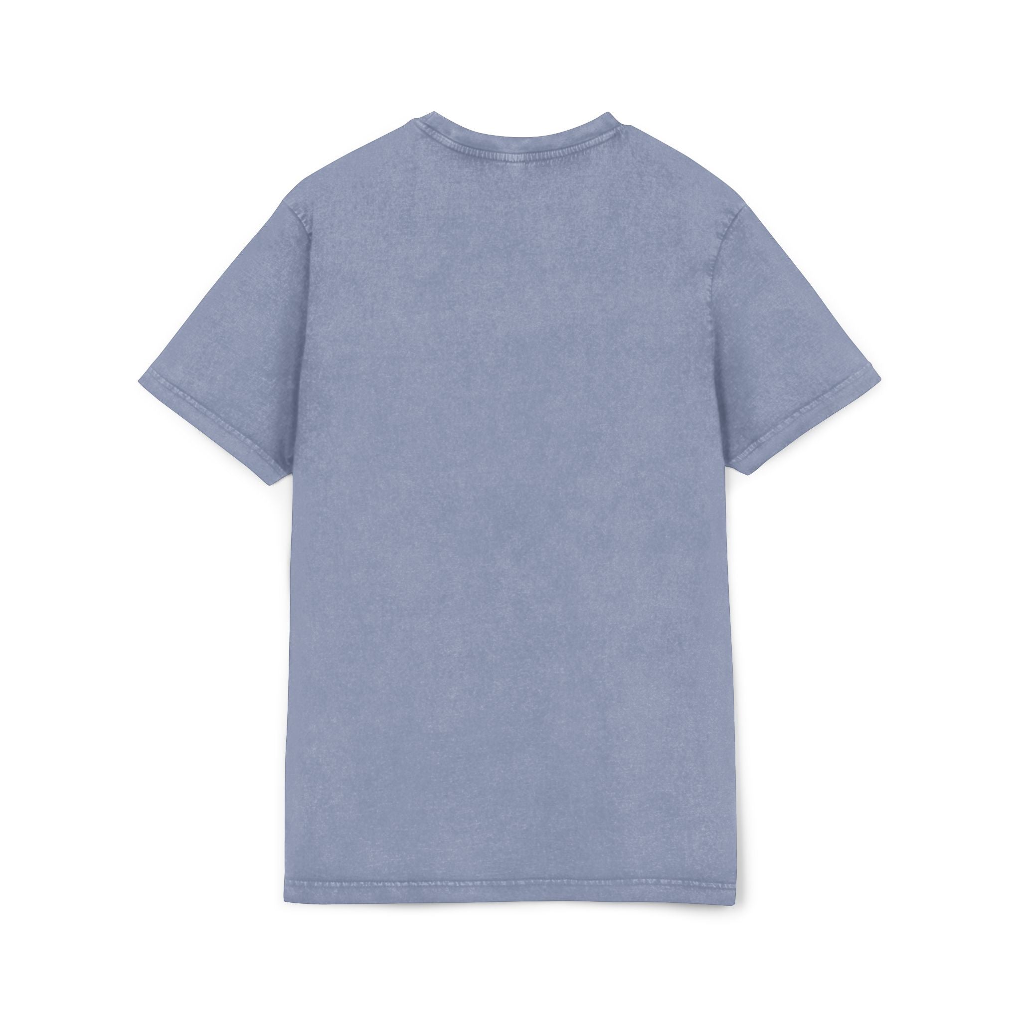 Off-Whisker Drift Cat Sketch Acid Washed T-Shirt in vintage blue, back view