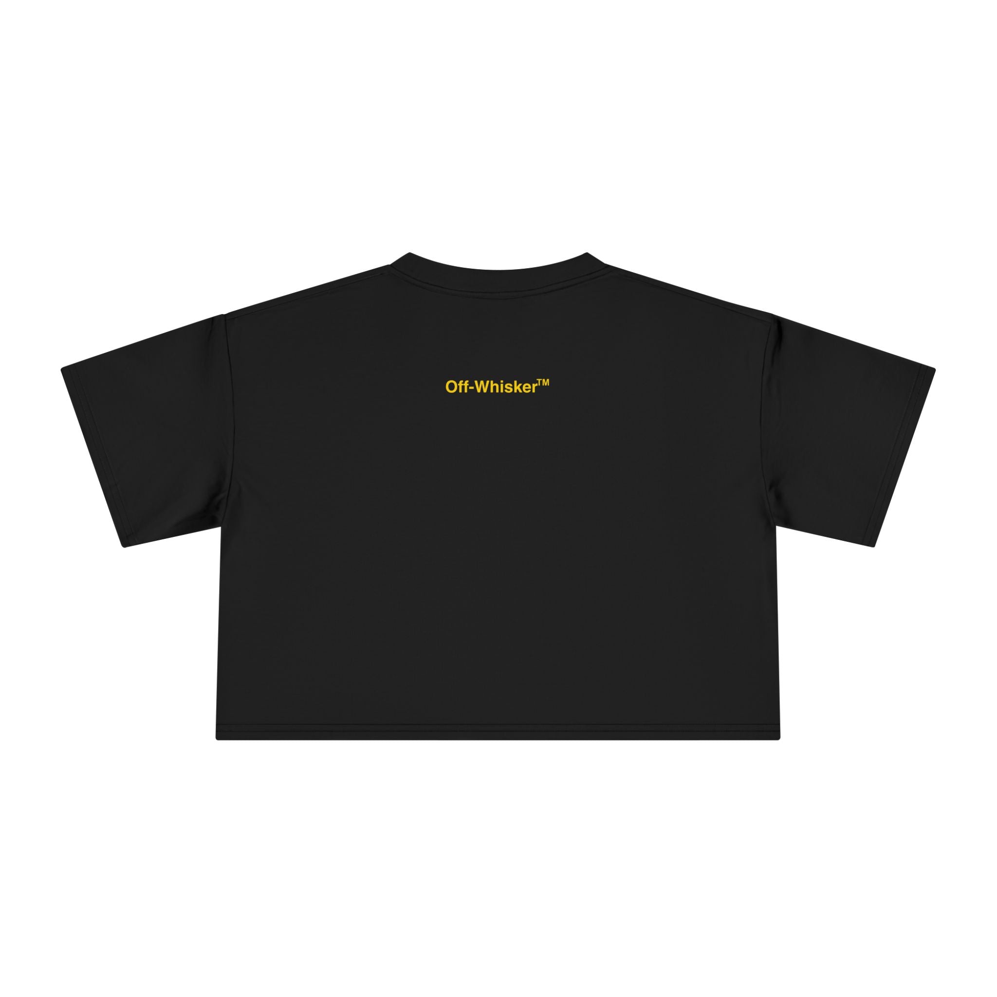 Off-Whisker Industrial Drip Cat Graphic Women's Crop T-Shirt in black, back view