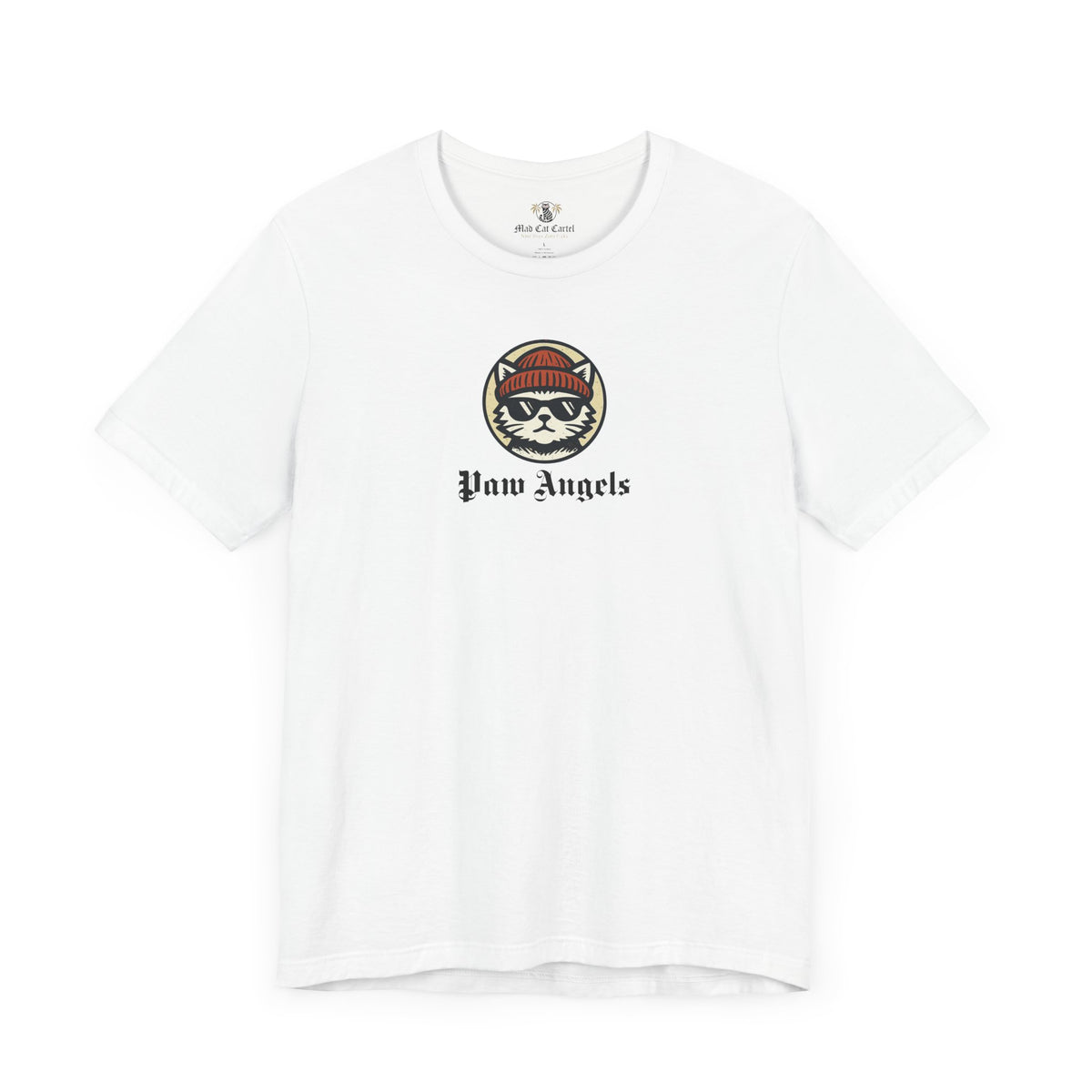 Paw Angels Born to Fly Street Angel Cat T-Shirt in white, front view