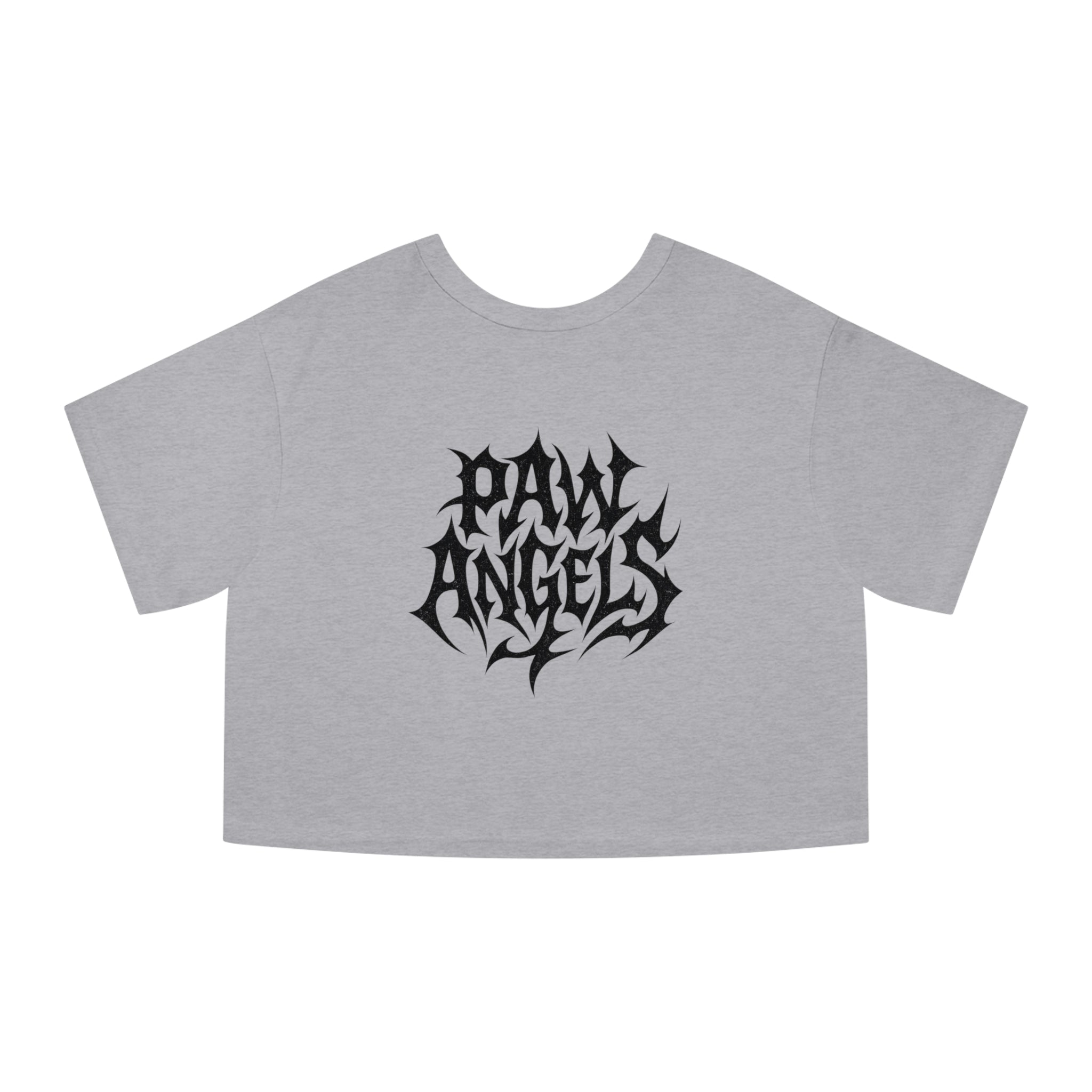 Paw Angels Hellcat Graphic Cropped T-Shirt in oxford grey, back view