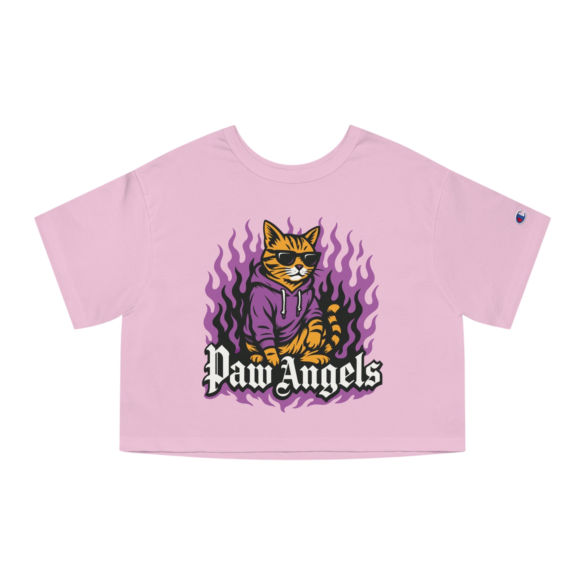 Paw Angels Streetfire Cat Graphic Cropped T-Shirt in pink candy, front view