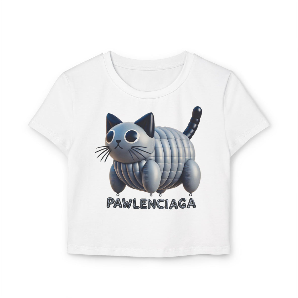 Pawlenciaga Cat Balloon Graphic Women's Baby Tee in white, front view