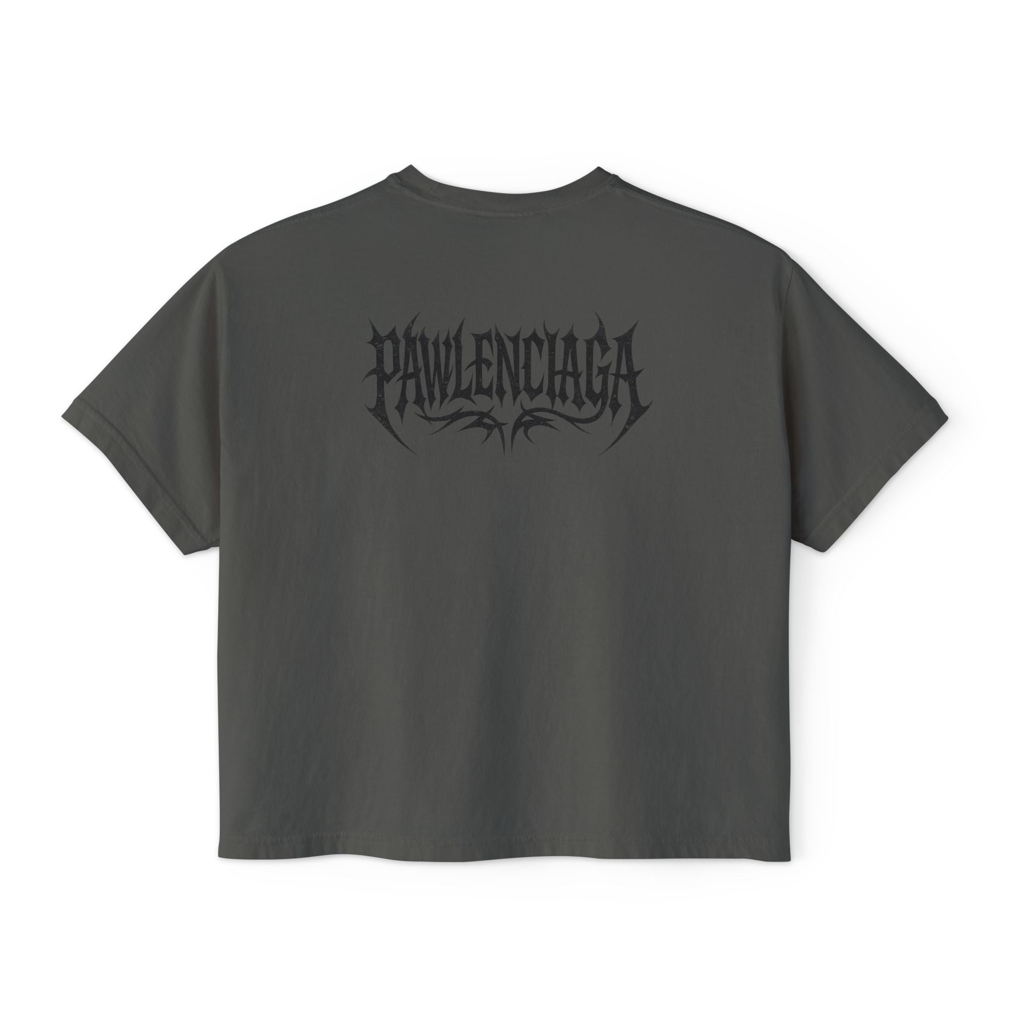 Pawlenciaga The Power of Paw Women's Boxy T-Shirt in pepper, back view