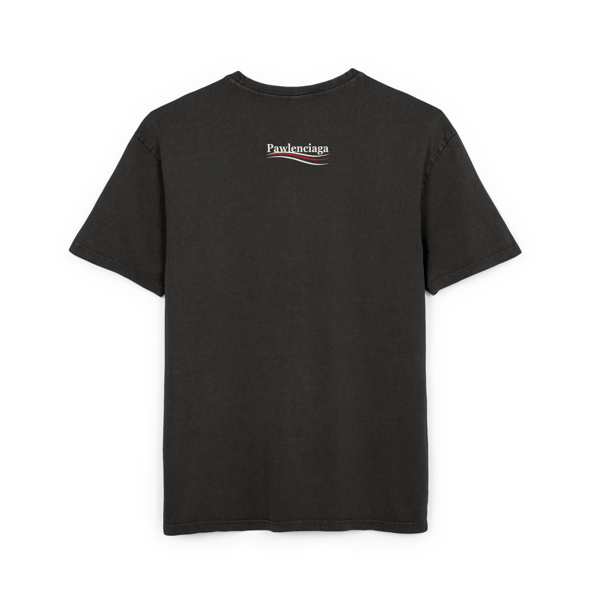 Pawlenciaga White Aura Kitty Print Graphic Acid Washed Oversized T-Shirt in black, back view