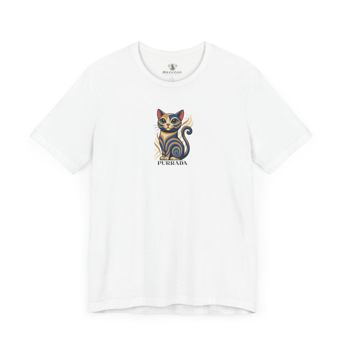 Purrada Catalogue Piece Cat Graphic T-Shirt in white, front view