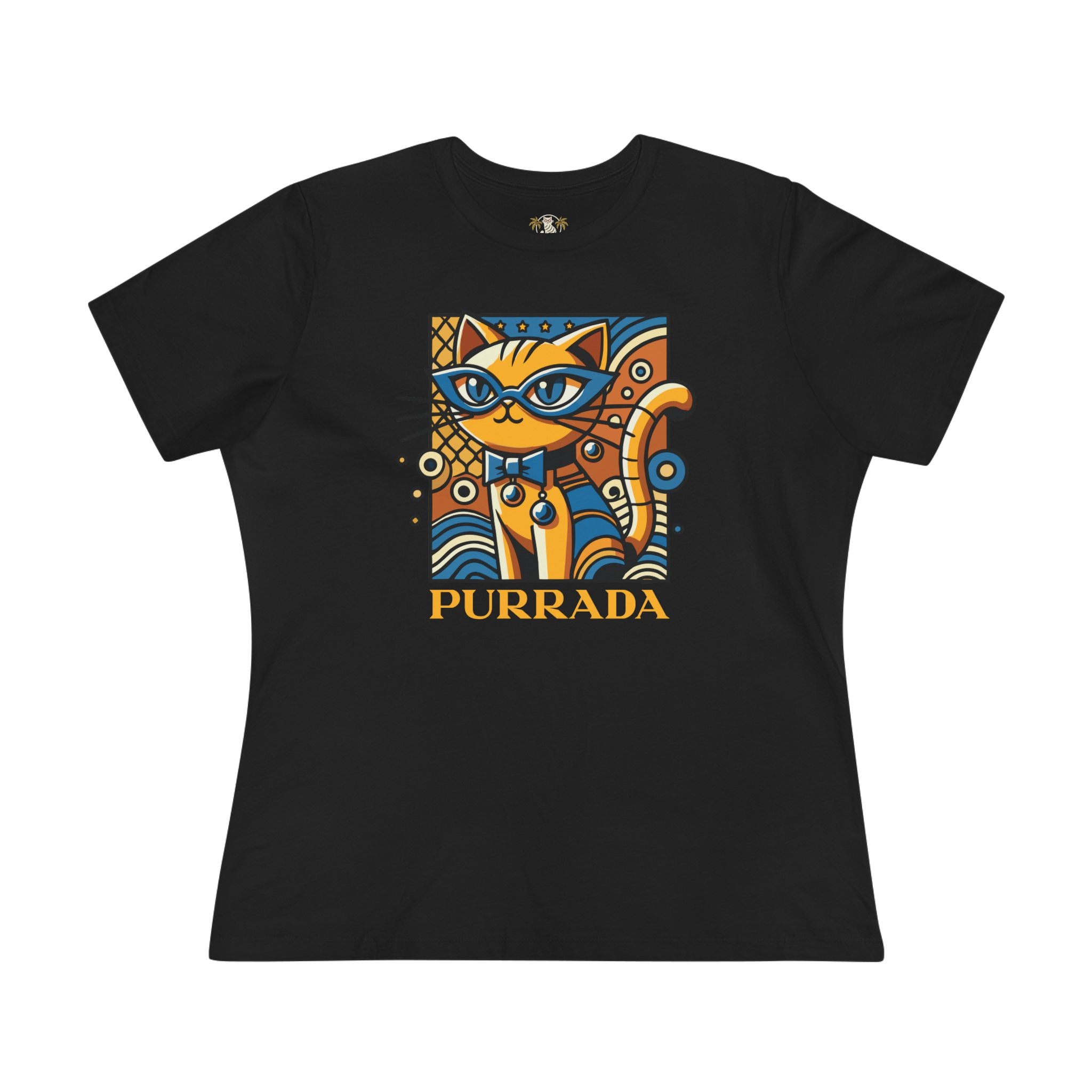 Purrada Gold Standard Cat Graphic Women's T-Shirt in black, front view
