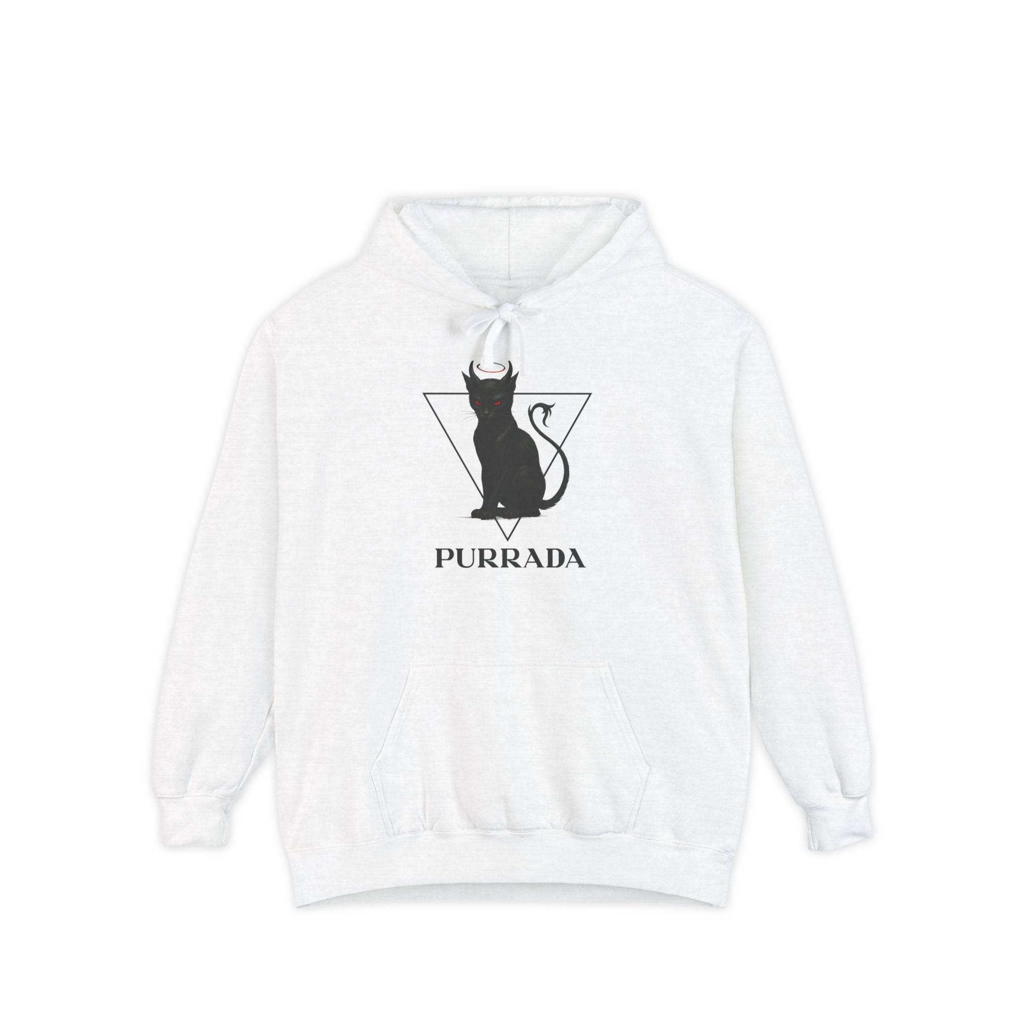 Purrada This Ain't Churchwear Cat Graphic Hoodie in white, front view