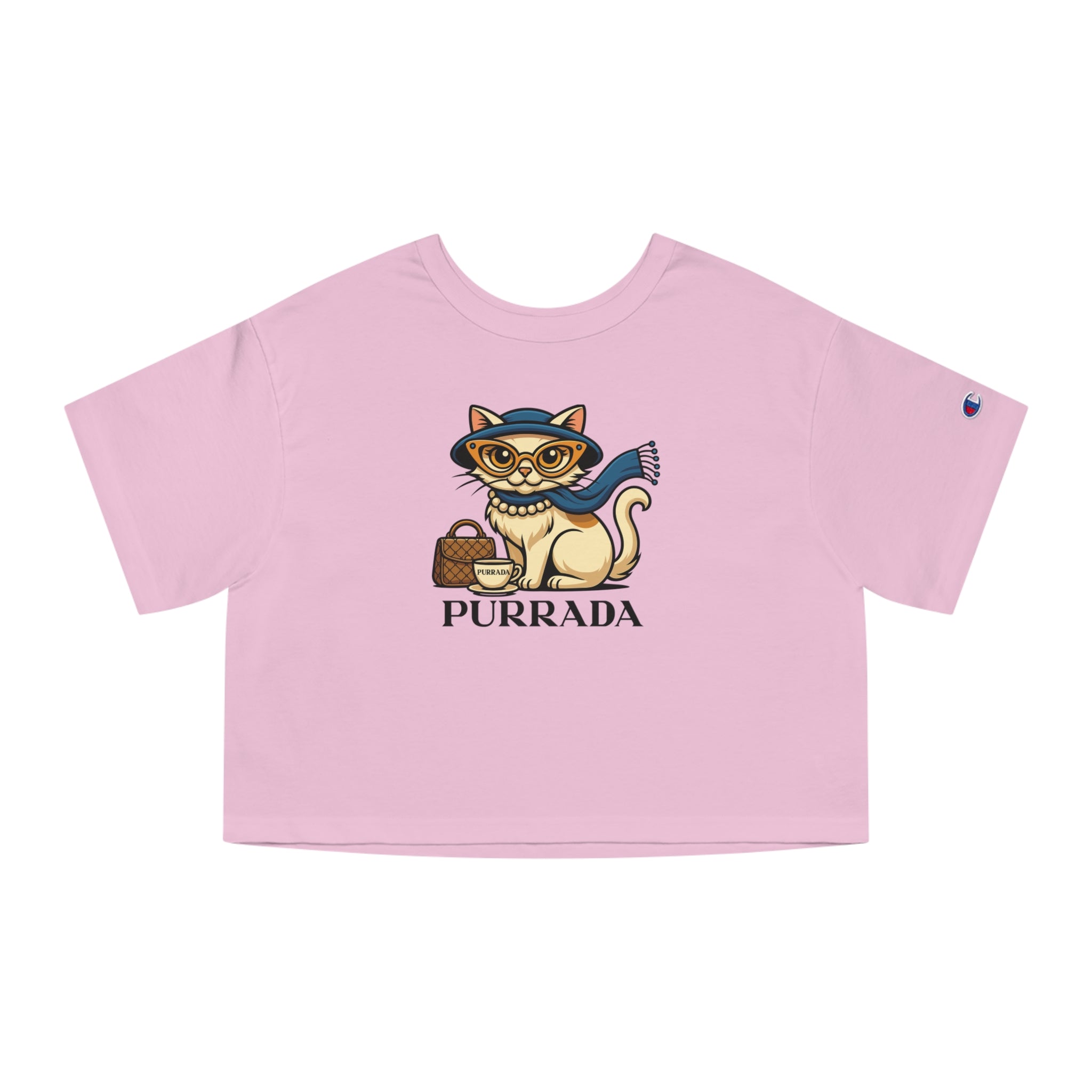 Purrada Feline Elegance Women's Cropped Top in pink candy, front view