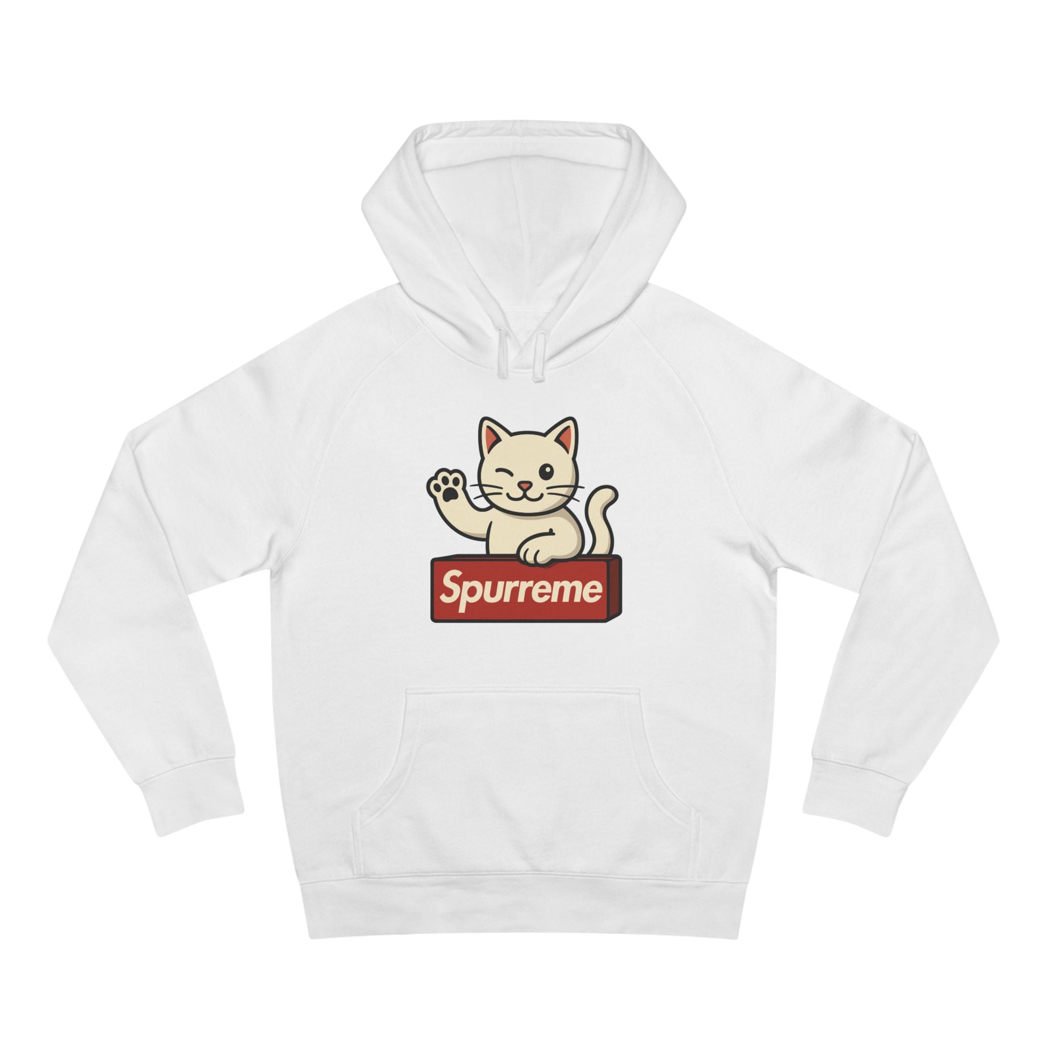 Spurreme Lucky Cat Box Logo Graphic Hoodie in white, front view