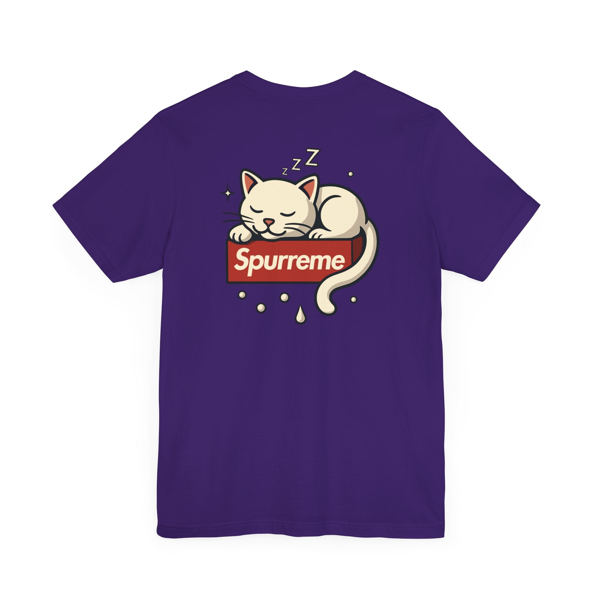 Spurreme Lucky Cat Box Logo Graphic T-Shirt in team purple, back view