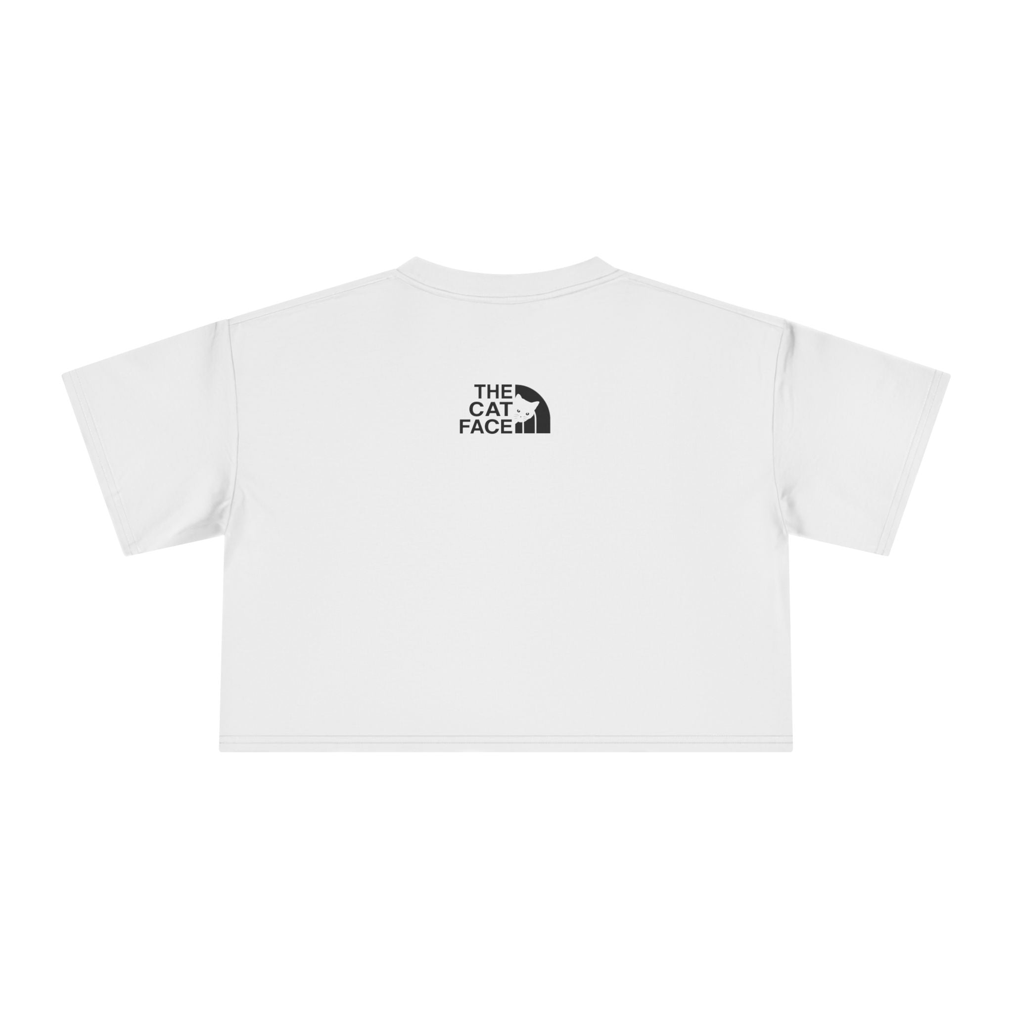 The Cat Face Apres Ski Kitty Women's Crop Top in white, front view