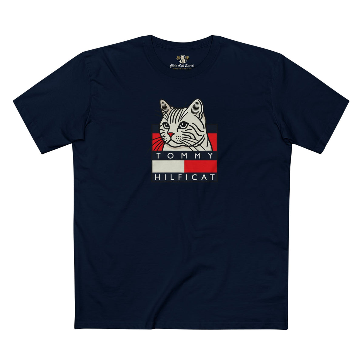 Tommy Hilficat Box Logo Cat Identity T-Shirt in navy, front view