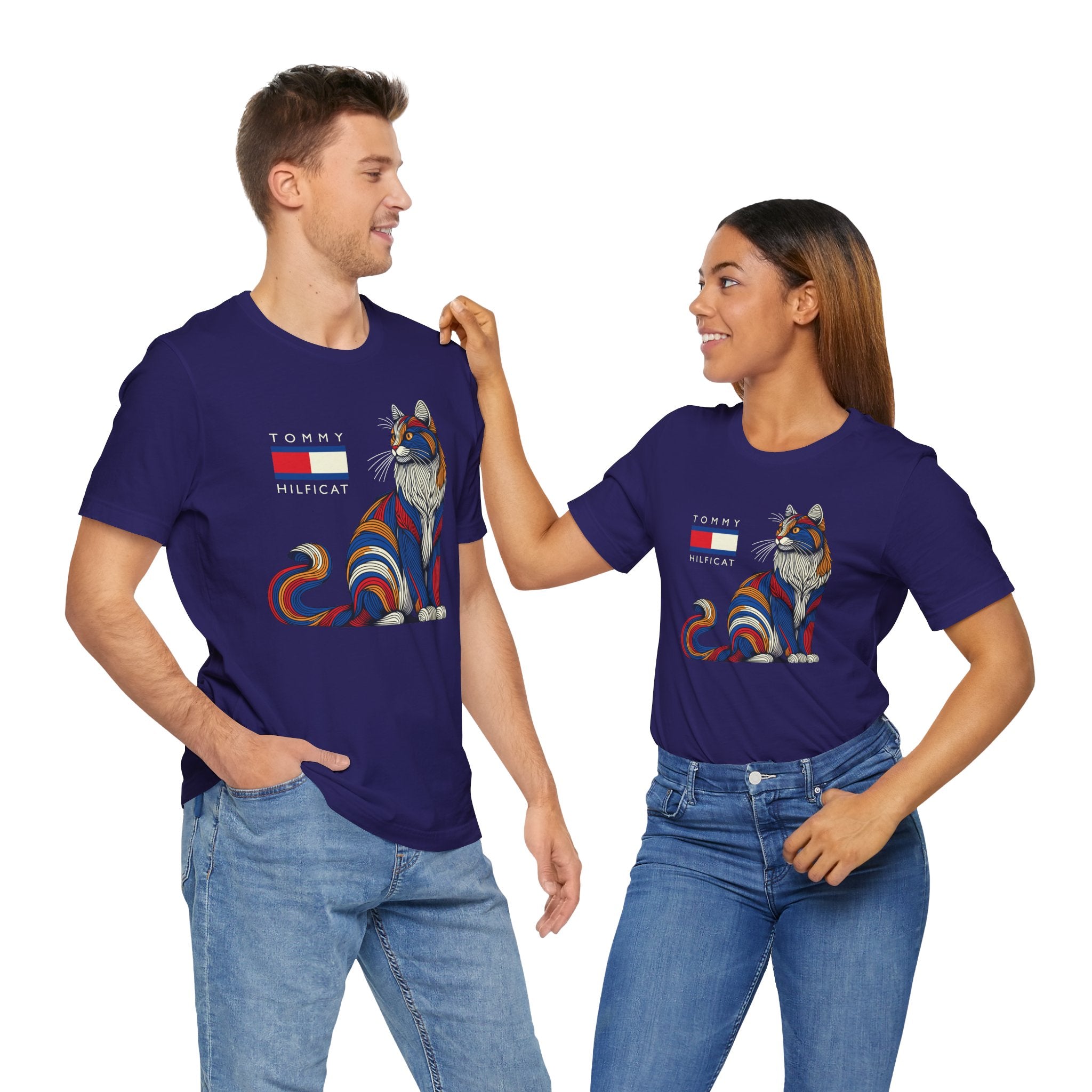 Tommy Hilficat Colorwave Cat Graphic T-Shirt in team navy, worn by two models