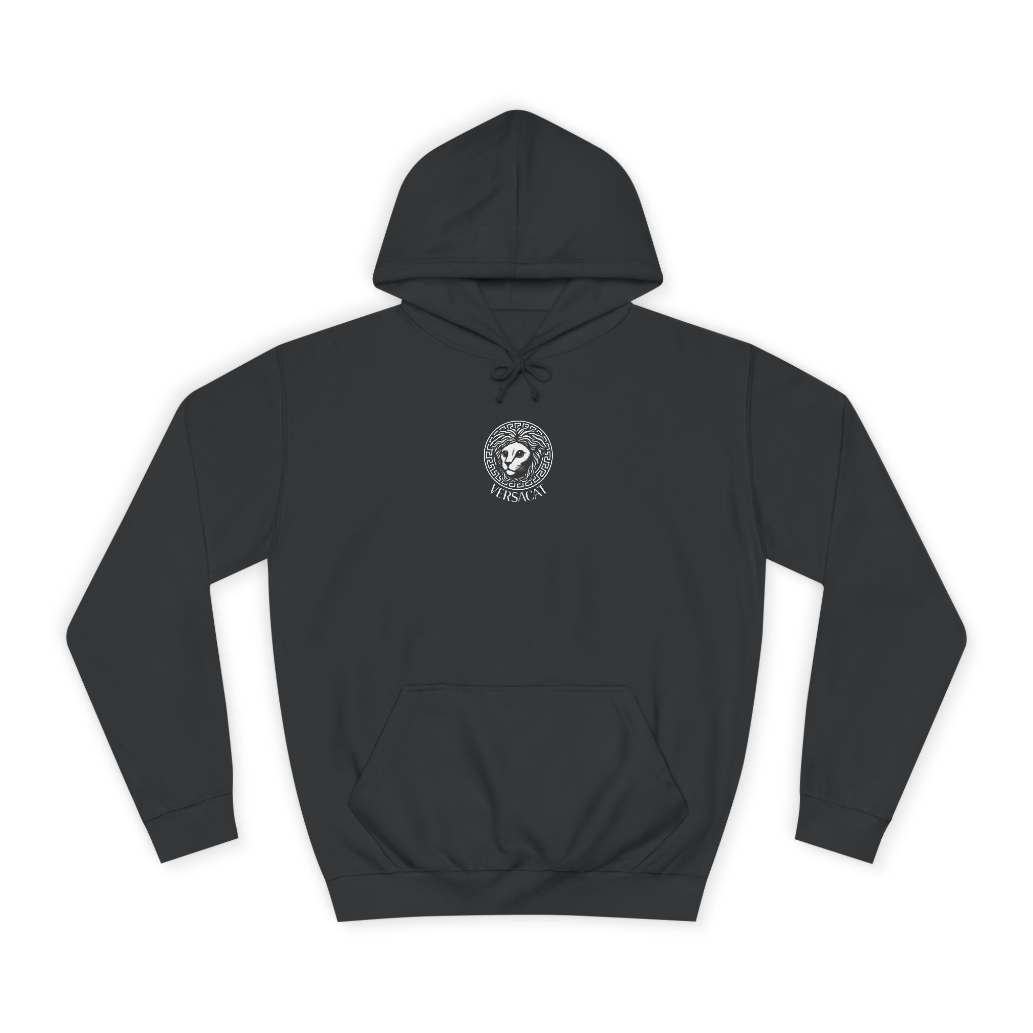 Versacat Chest Logo Cat Graphic Hoodie in jet black, front view