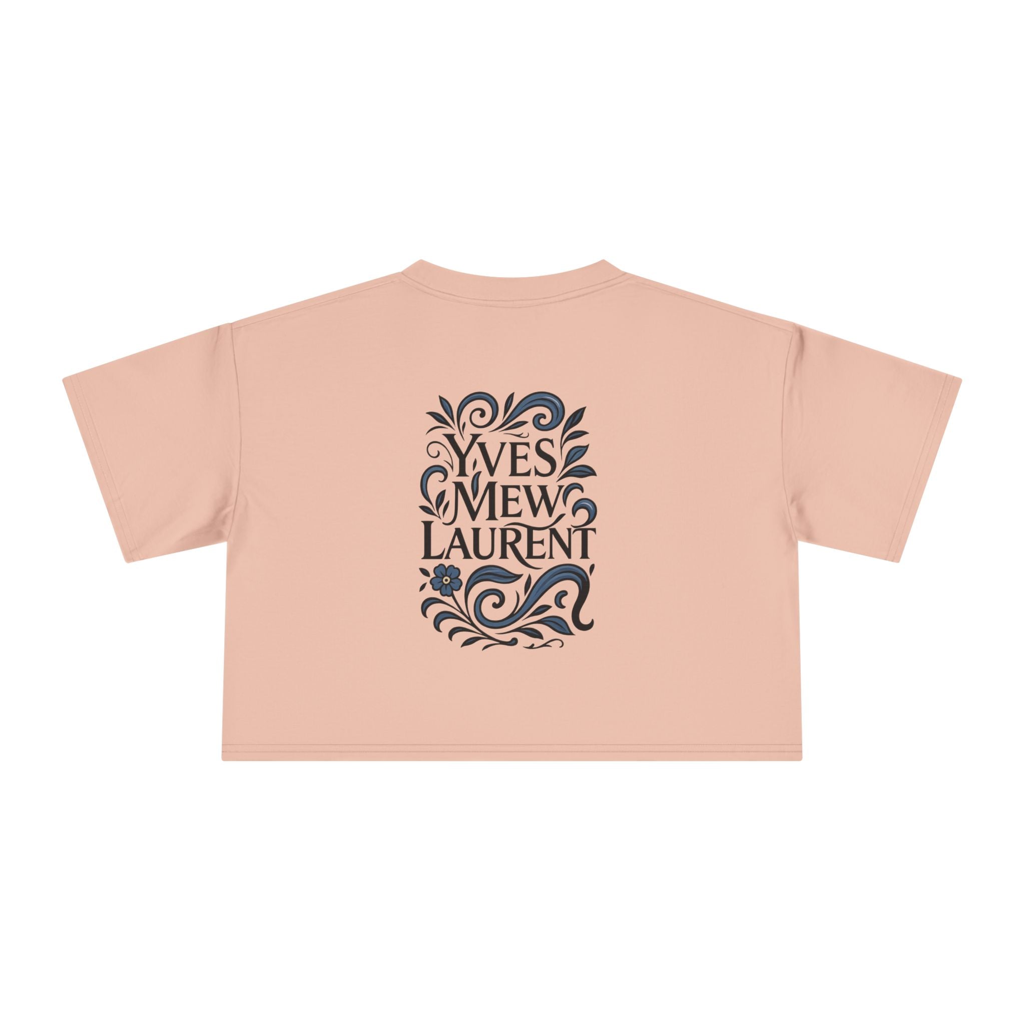 Yves Mew Laurent Floral Cat Art Women's Cropped T-Shirt in pale pink, front view