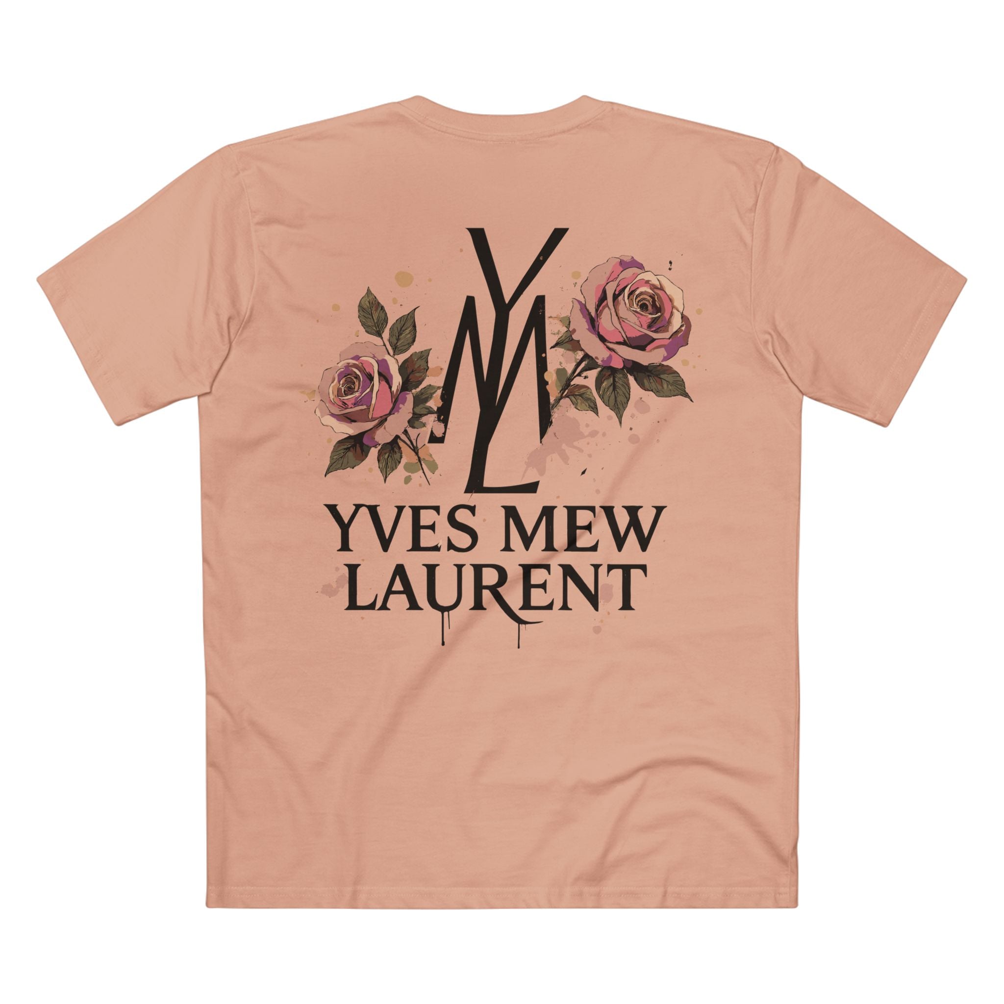 Yves Mew Laurent Watercolor Muse Cat Graphic T-Shirt in pale pink, back view