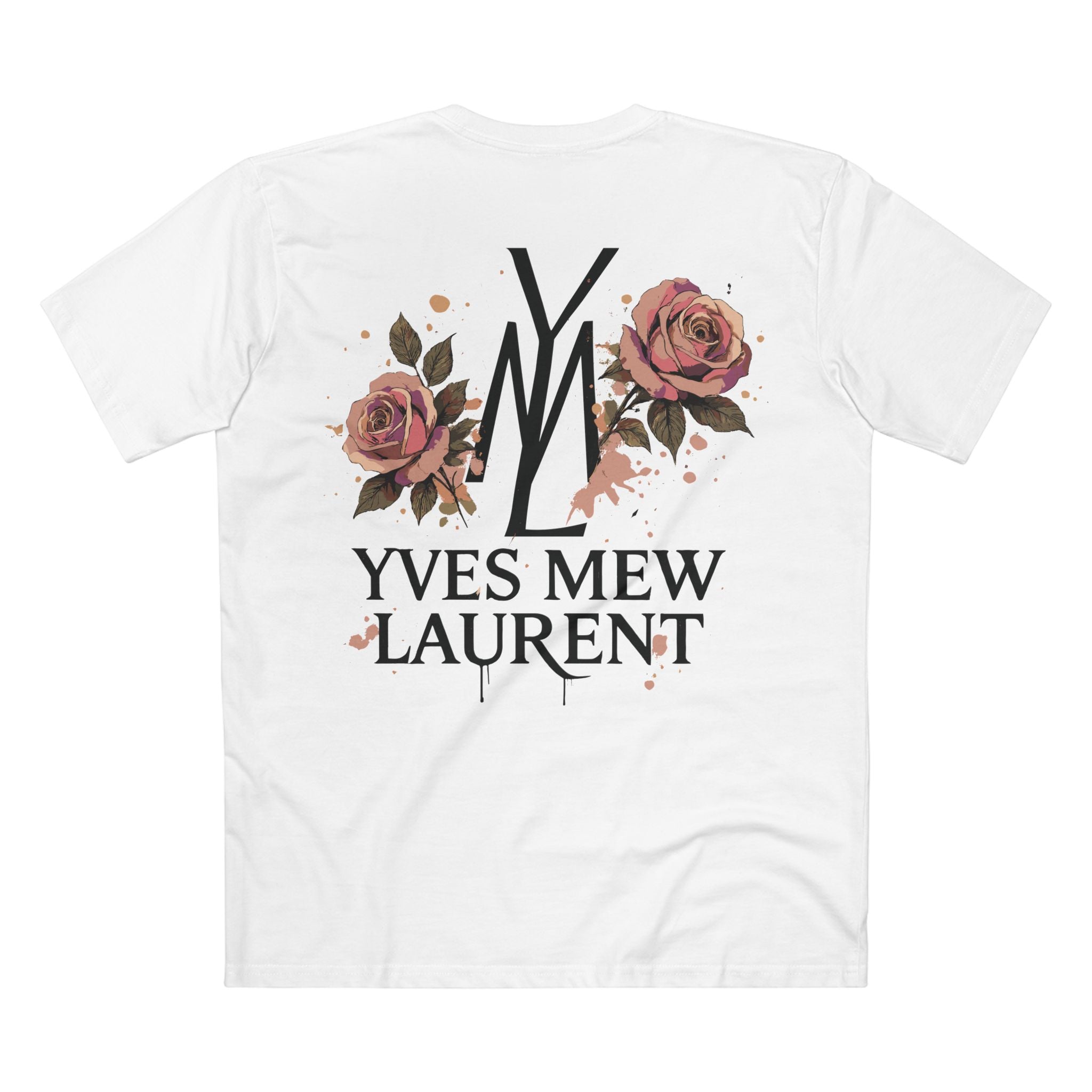 Yves Mew Laurent Watercolor Muse Cat Graphic T-Shirt in white, back view