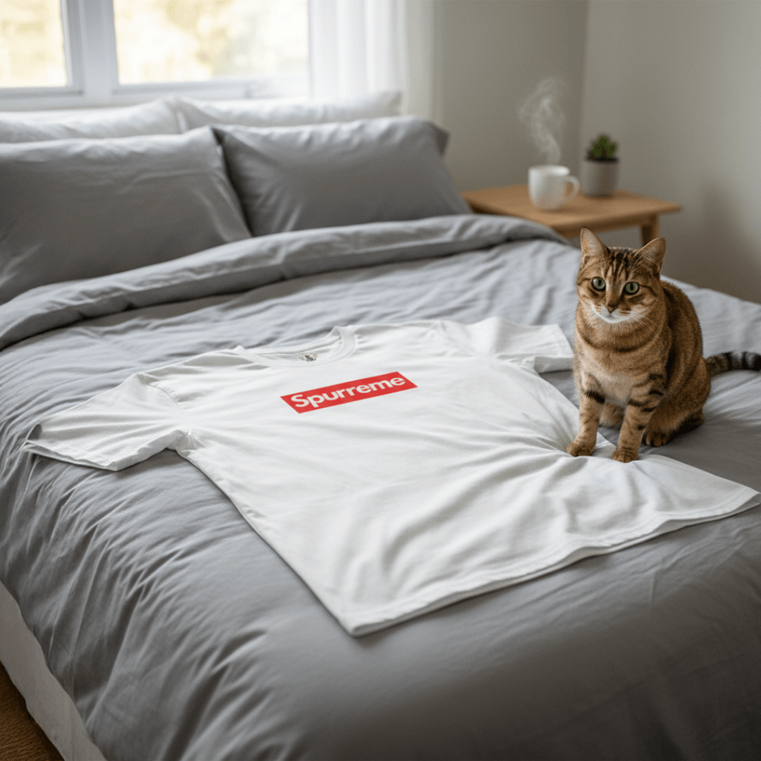 luxury cat designer parody white t shirt spurreme brand