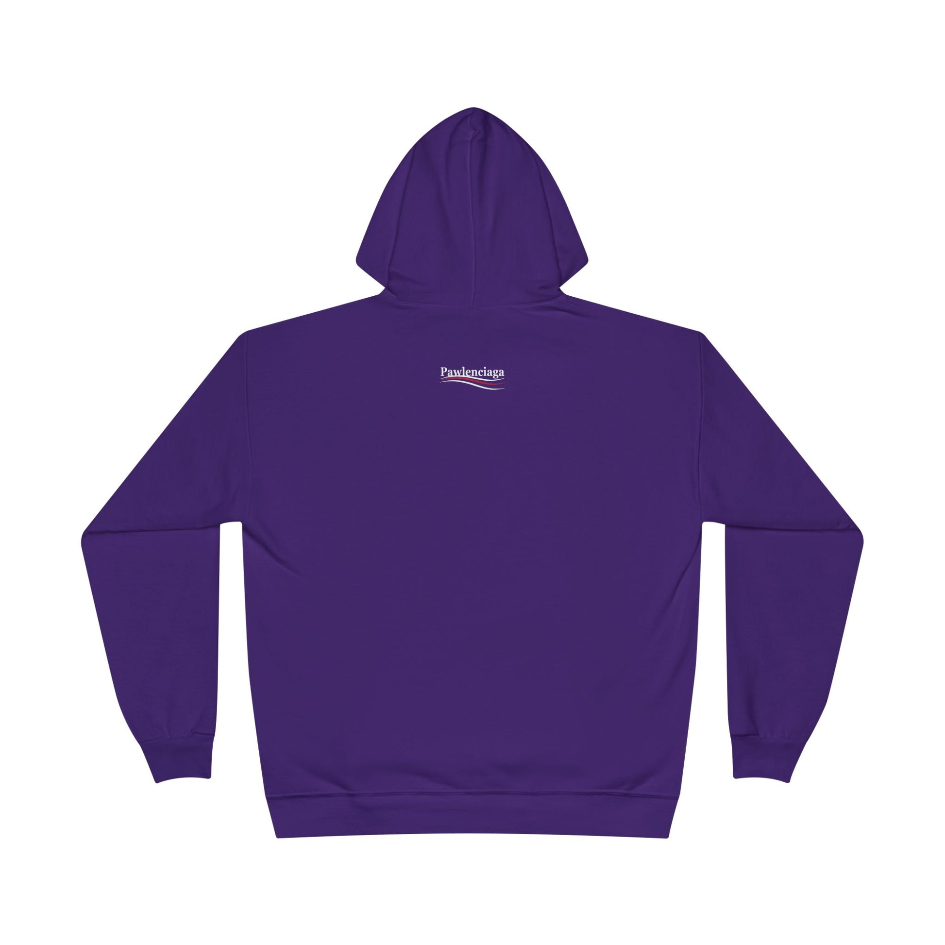 Back view of Pawlenciaga Logo Athletic Purple Hoodie, funny gifts for cat lovers