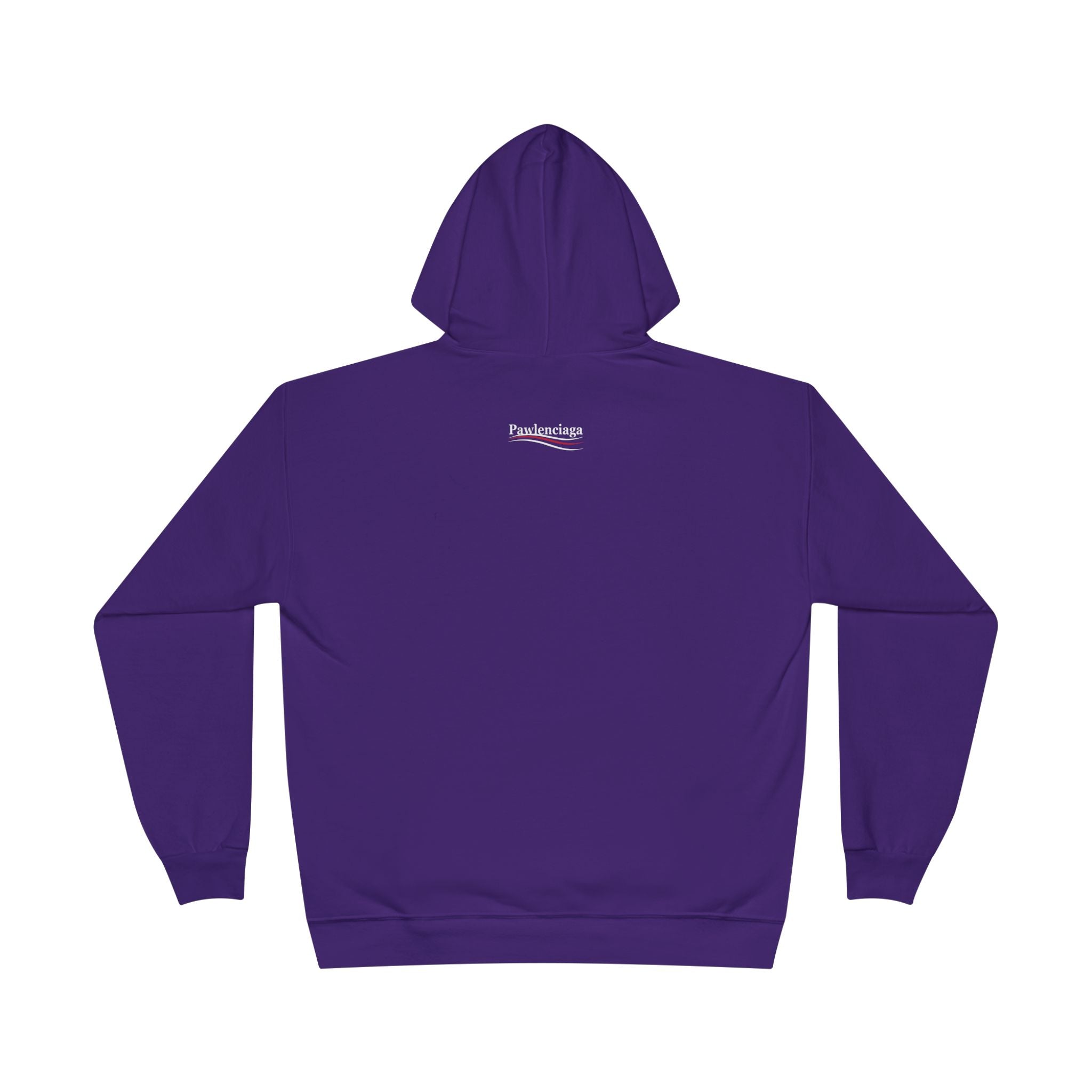 Back view of Pawlenciaga Logo Athletic Purple Hoodie, funny gifts for cat lovers