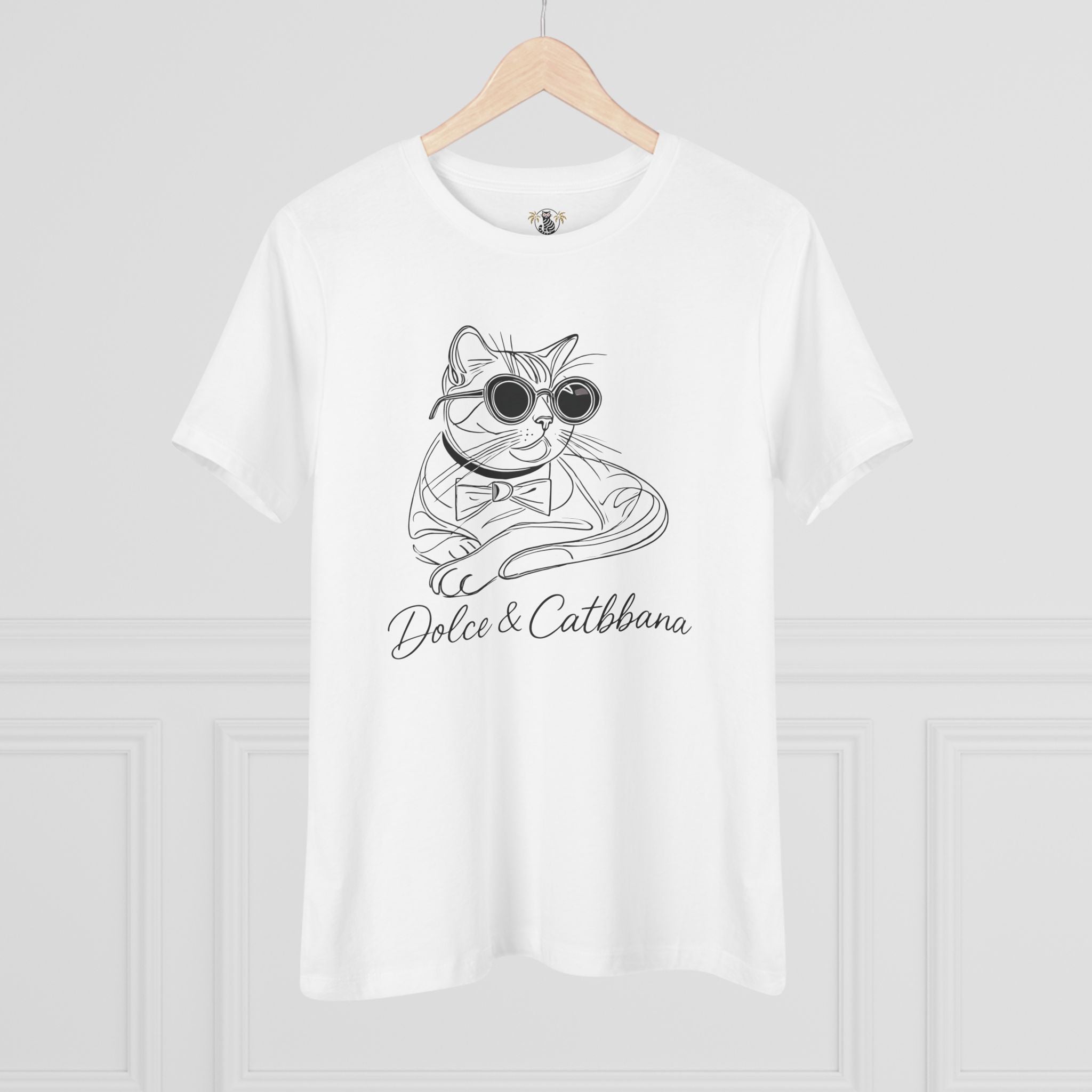 White Dolce & Catbbana Sketch Cat Style women’s cat shirts hanging front