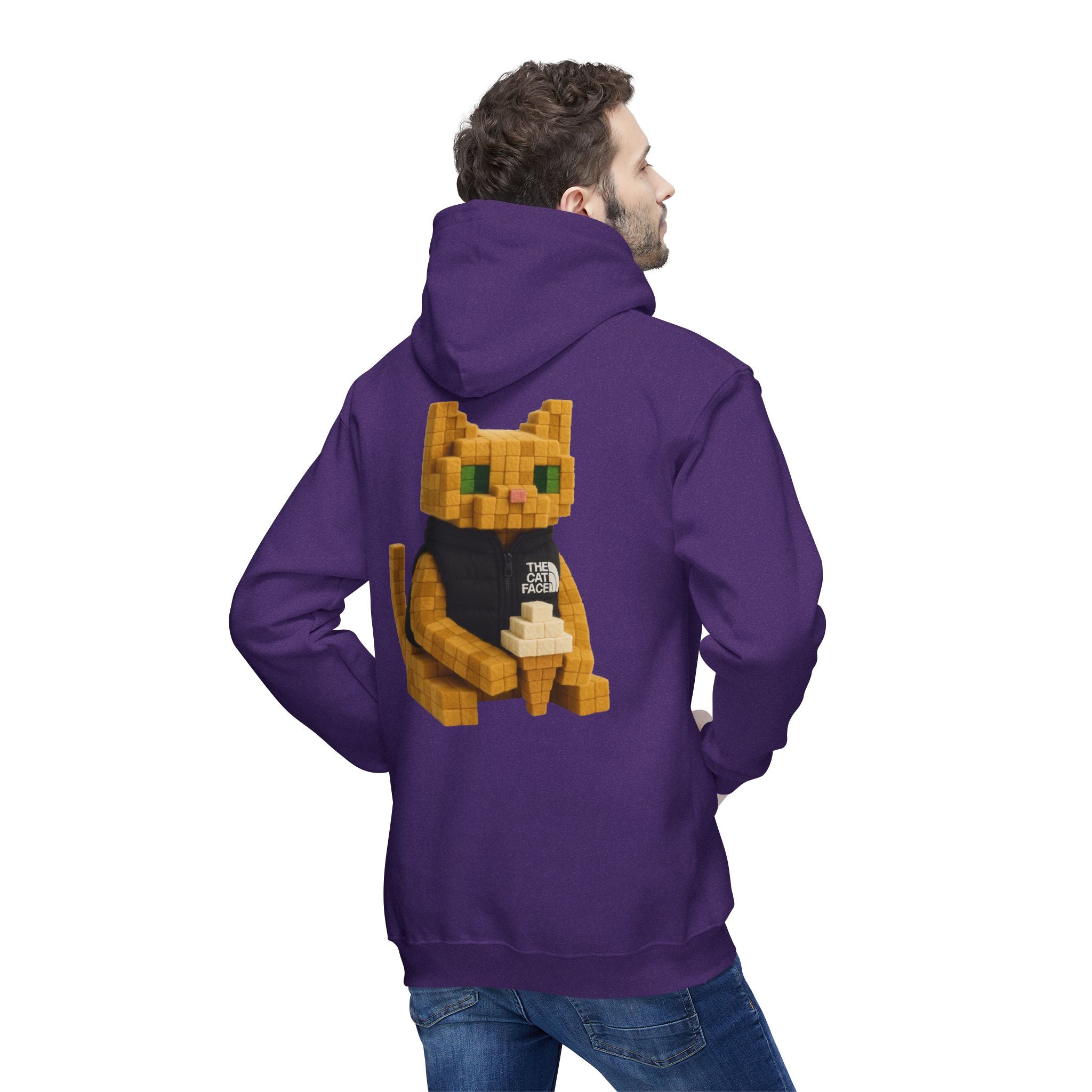 The Cat Face 3D Wool Block Chest Logo & Back Cat Graphic Hoodie
