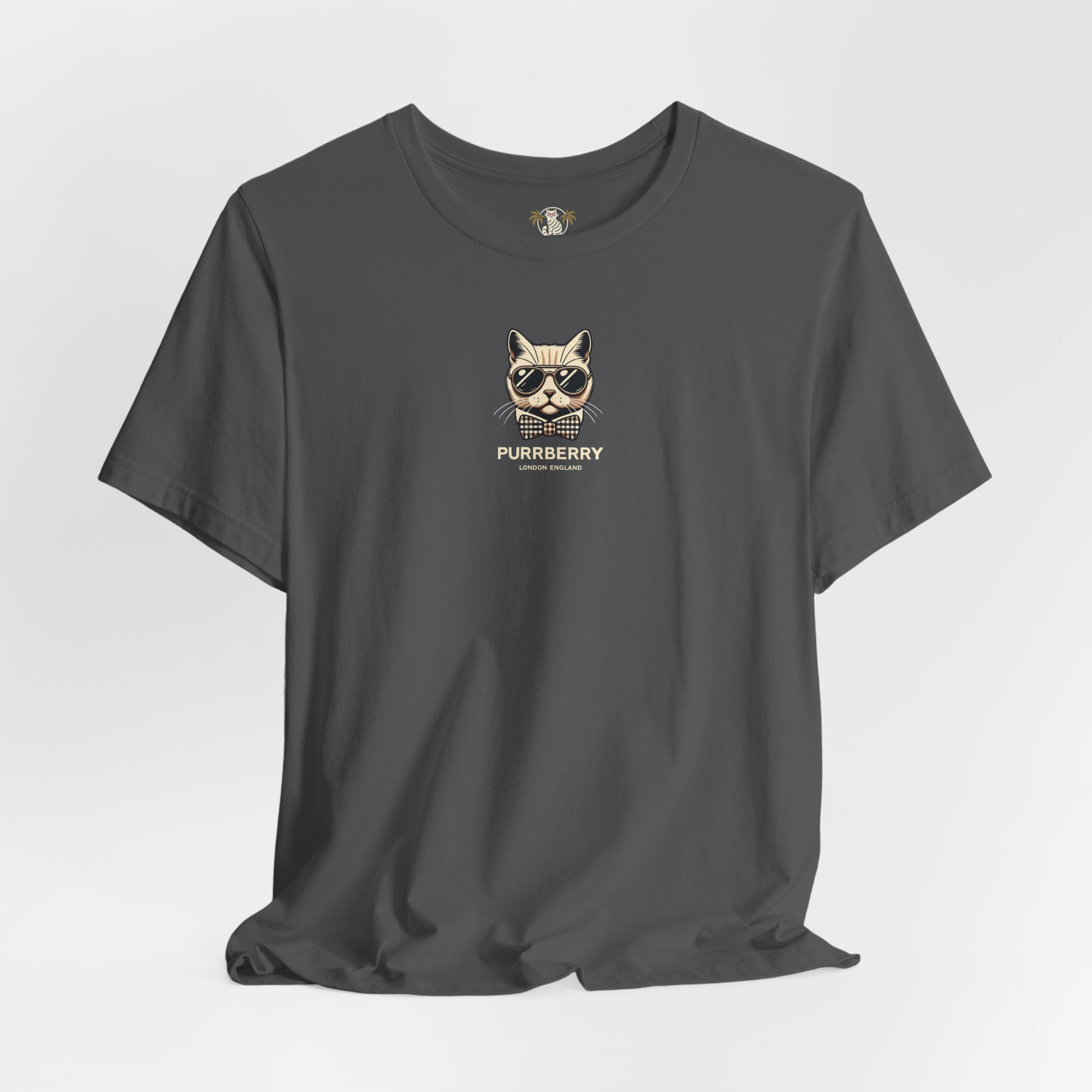 purrberry london mini crest cat graphic t shirt asphalt flat lay cat lover t shirts