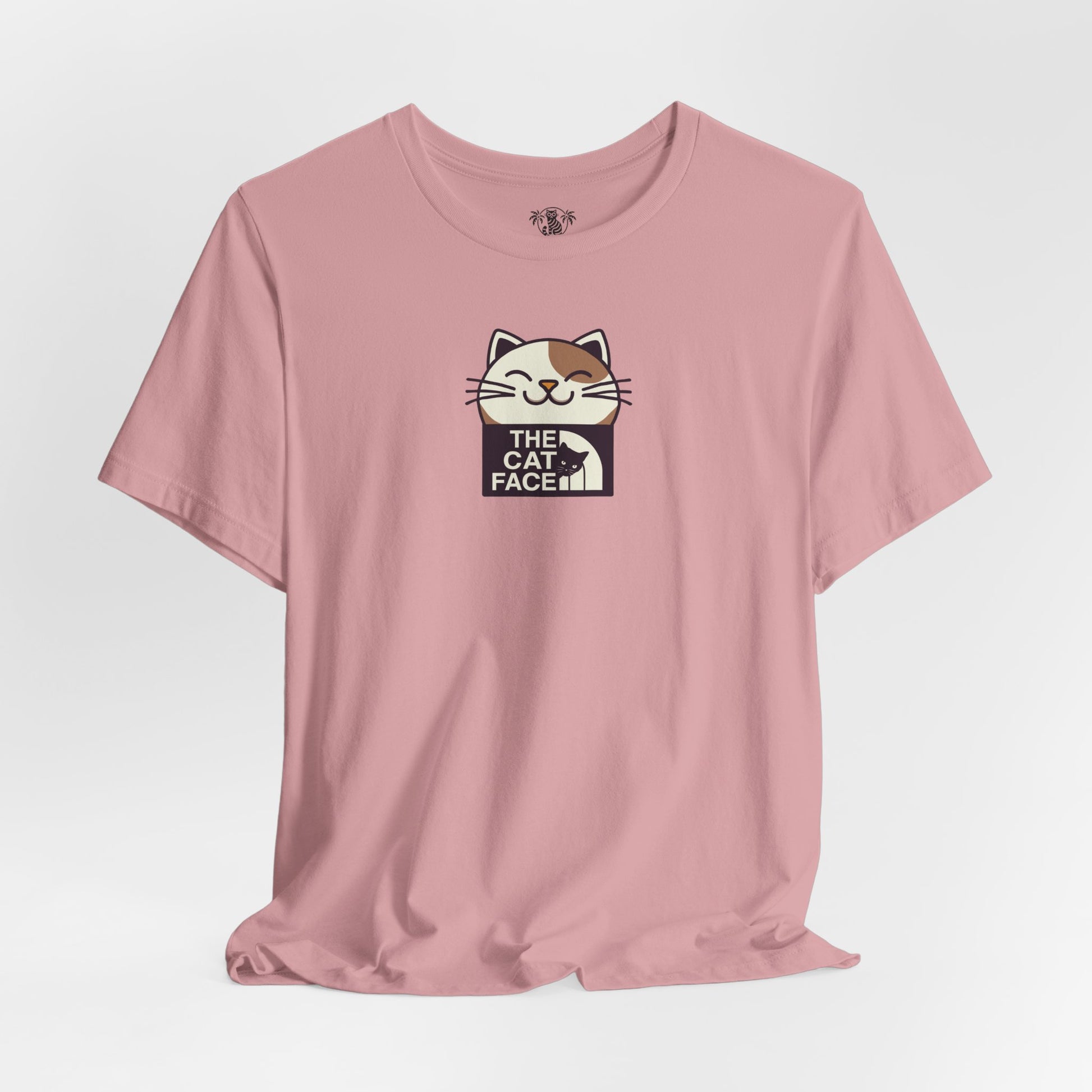 Cat face shirt orchid flat lay with wrinkle